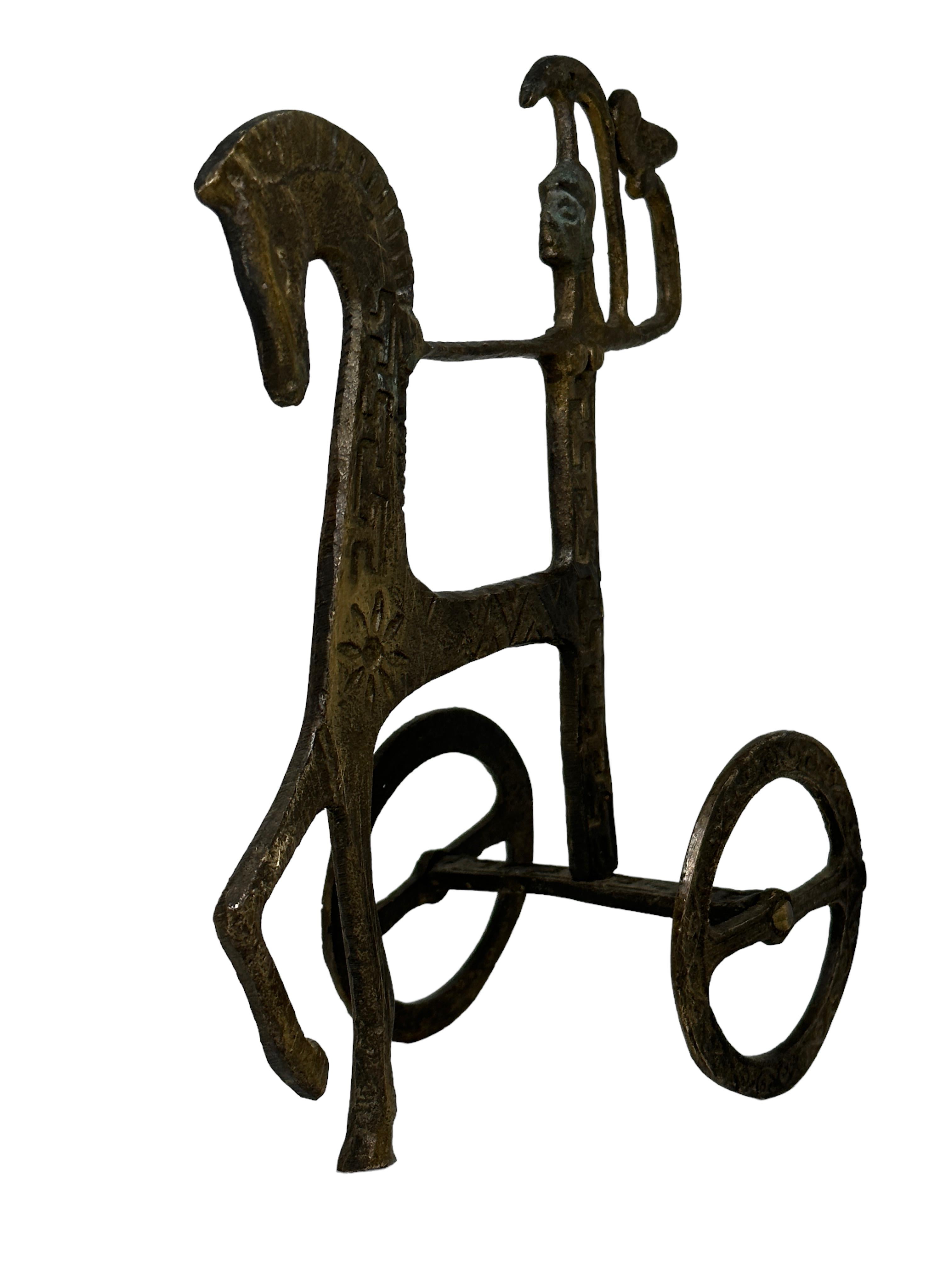 Etruskische Pferde- und Chariot-Skulptur aus Messing, Griechenland, Italien, Vintage, 1970er Jahre (Moderne der Mitte des Jahrhunderts) im Angebot