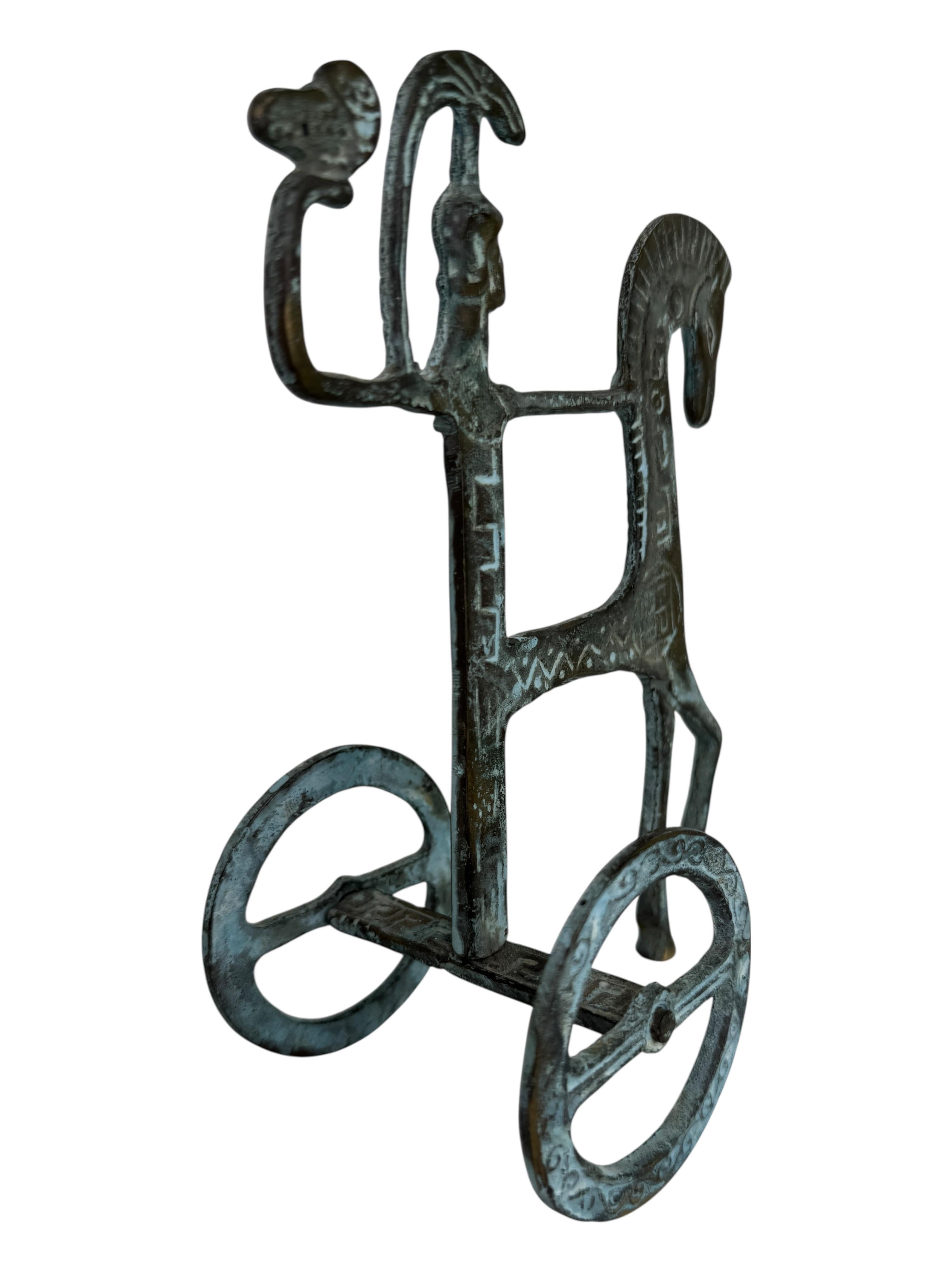 Scultura etrusca in ottone con cavallo e carro, Grecia, Italia, vintage anni '70 In condizioni buone in vendita a Nuernberg, DE