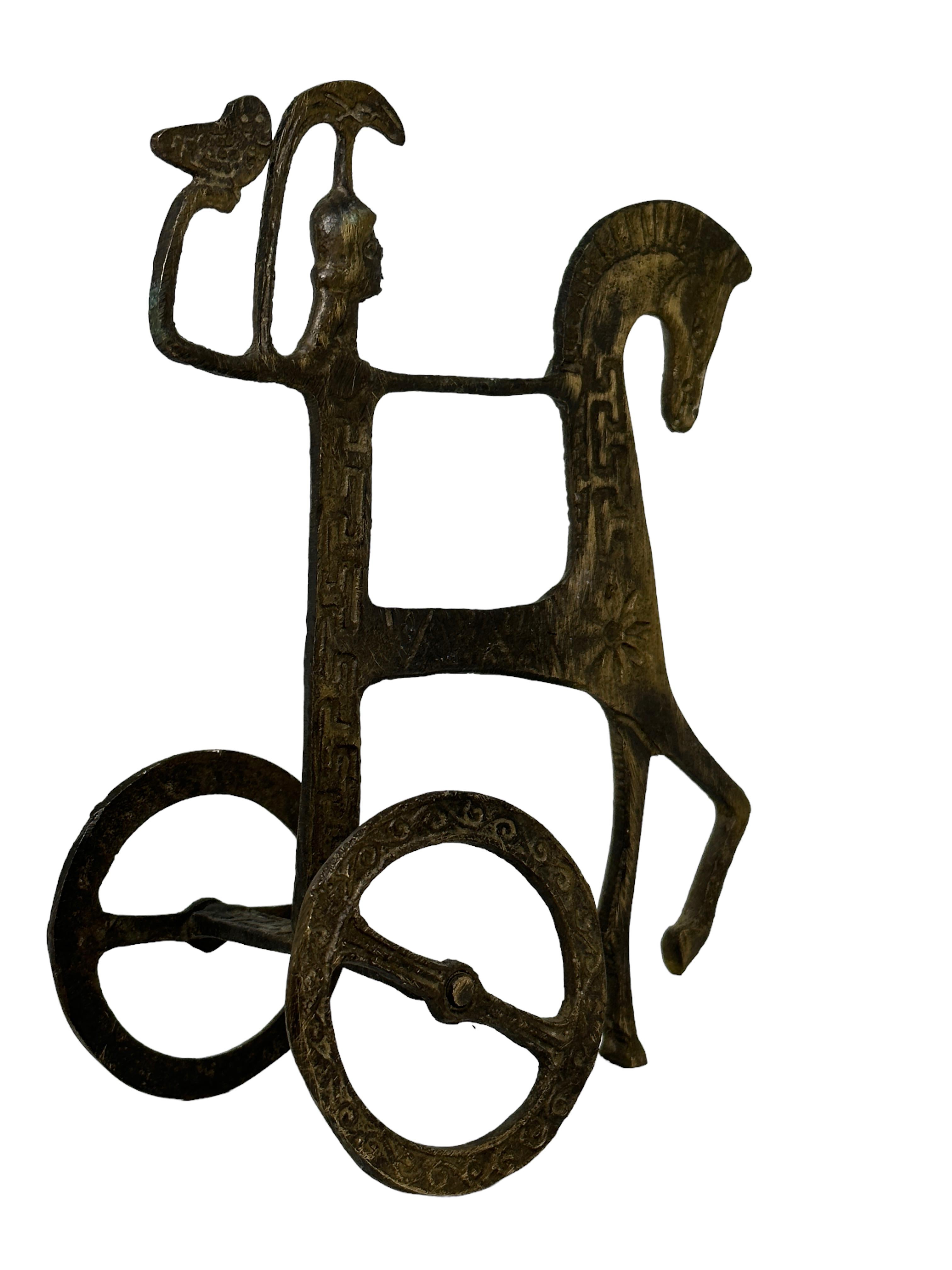 Etruskische Pferde- und Chariot-Skulptur aus Messing, Griechenland, Italien, Vintage, 1970er Jahre (Ende des 20. Jahrhunderts) im Angebot