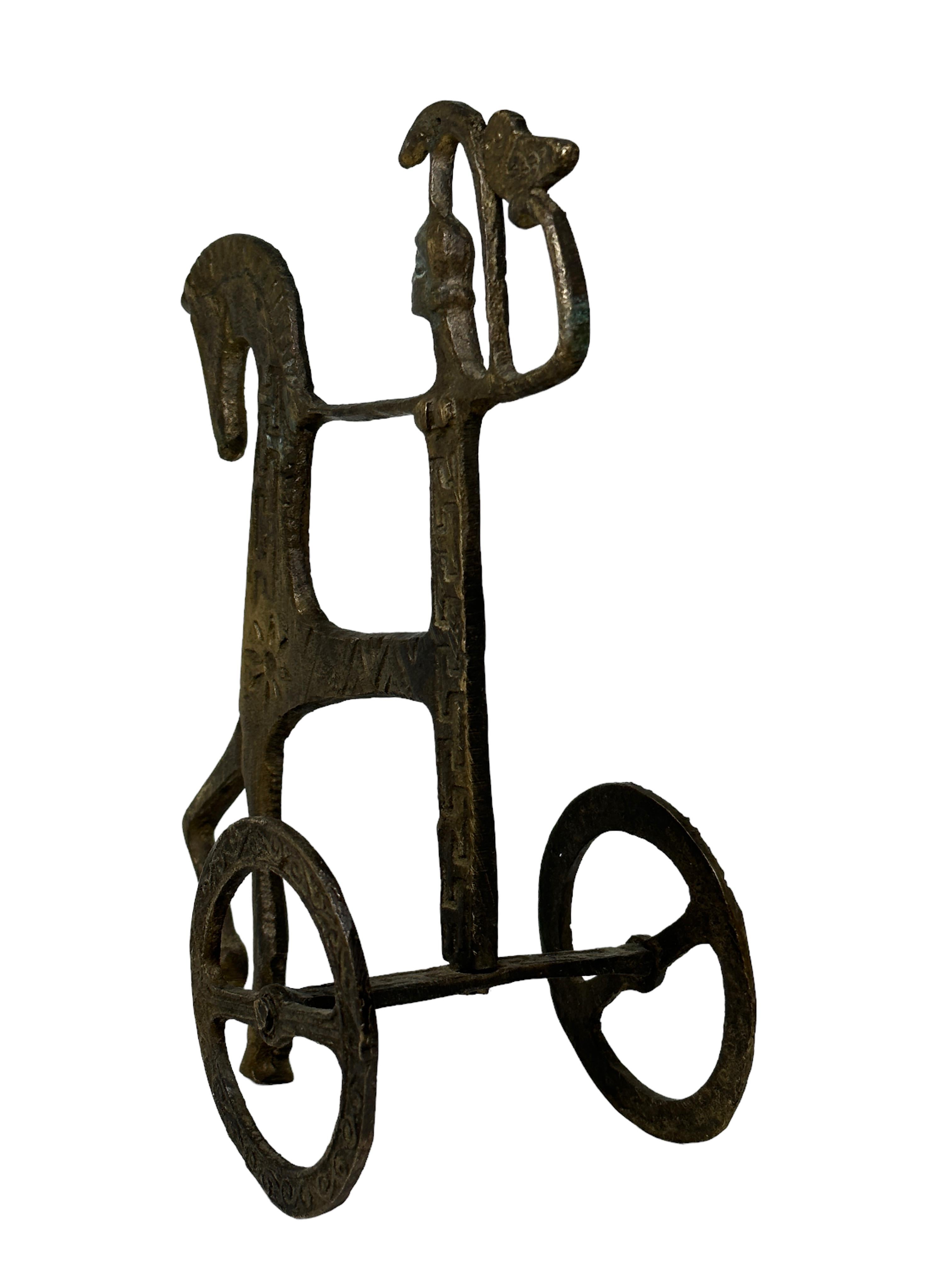 Etruskische Pferde- und Chariot-Skulptur aus Messing, Griechenland, Italien, Vintage, 1970er Jahre (Metall) im Angebot
