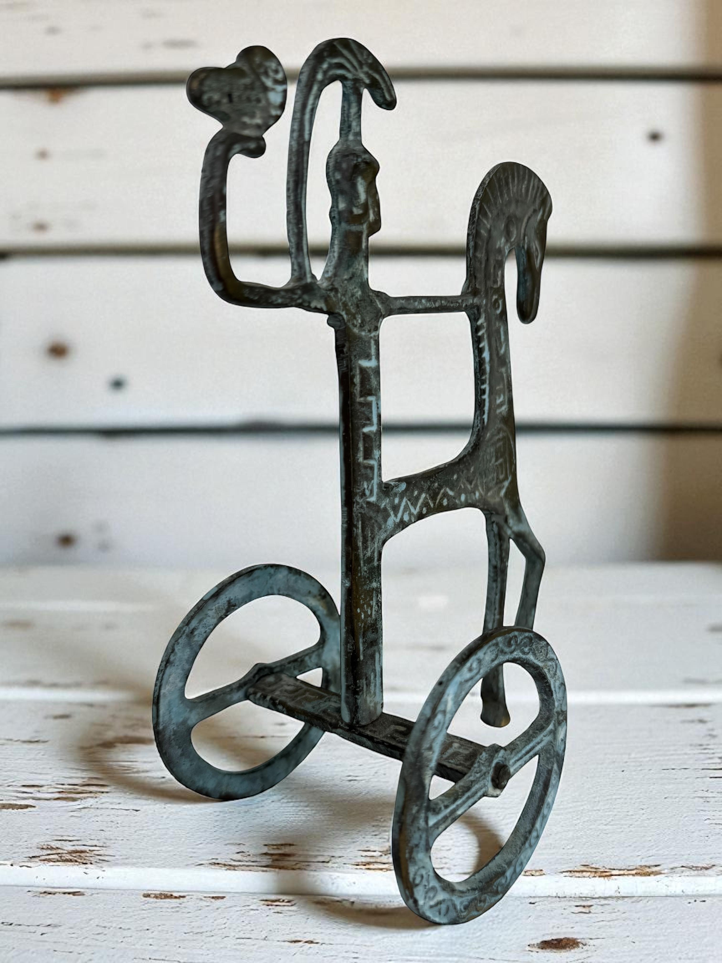Scultura etrusca in ottone con cavallo e carro, Grecia, Italia, vintage anni '70 in vendita 1