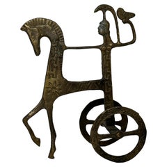 Brass Etruscan Horse and Chariot Sculpture, Greece Italy vintage 1970s
