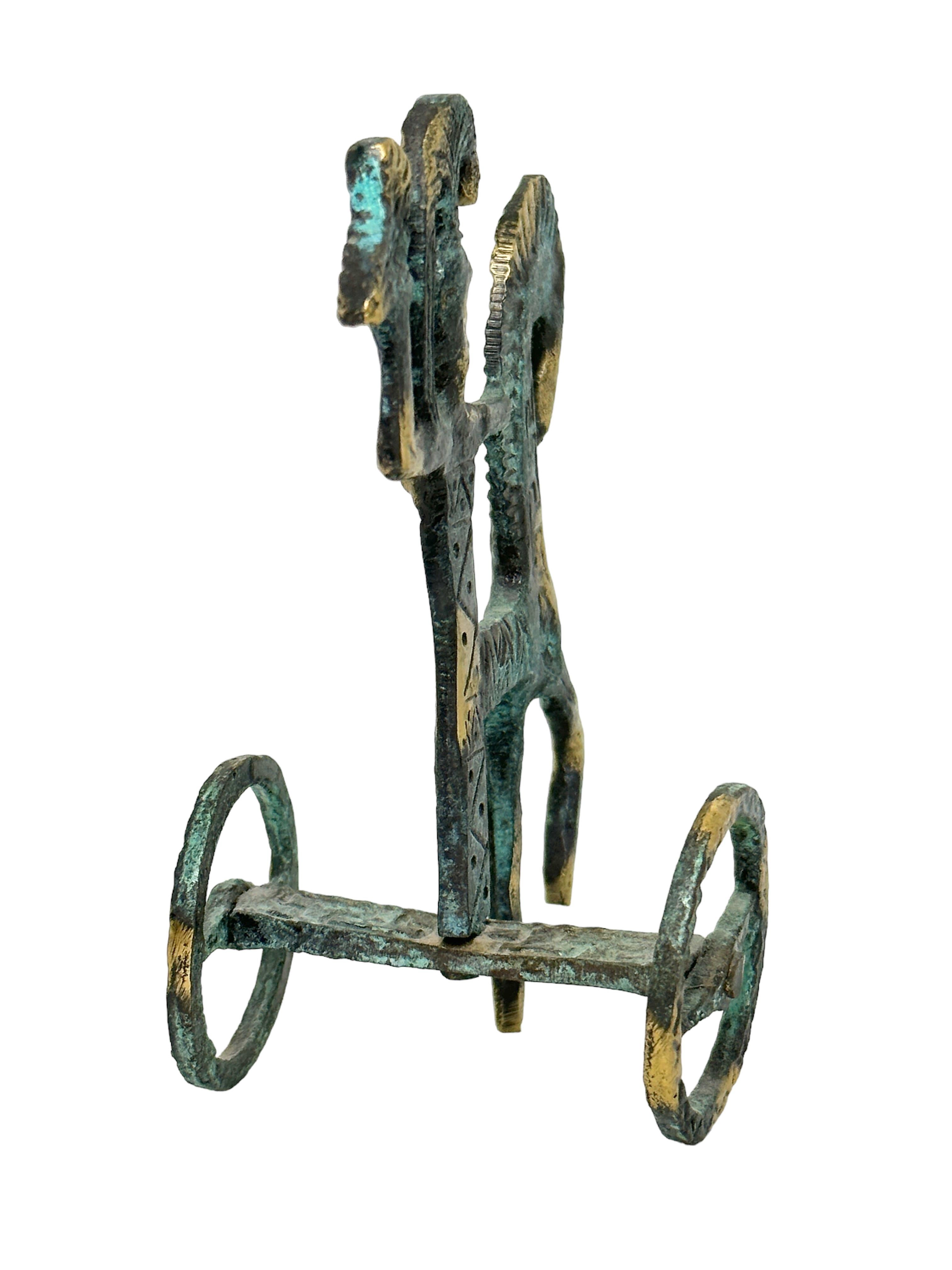 Patinated Brass Etruscan Horse and Chariot Sculpture, Greece Vintage 1970s