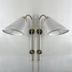 Brass & Fabric Adjustable Wall Lights, Sweden 1950s