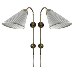 Brass & Fabric Adjustable Wall Lights, Sweden 1950s