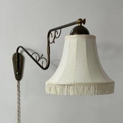 Brass & Fabric Articulating Wall Light, Sweden 1940s