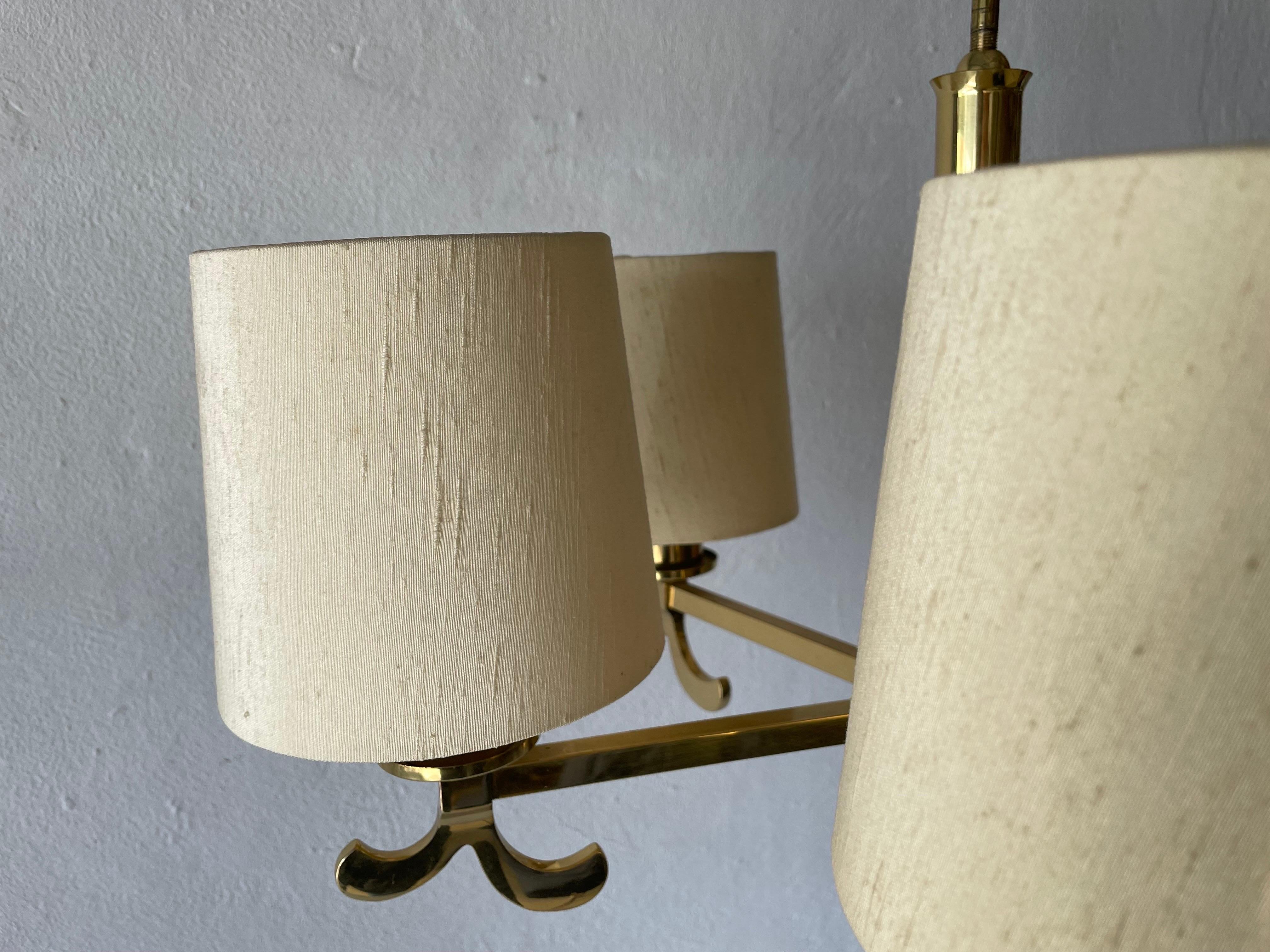  Brass & Fabric Shade 5-Arm Chandelier by Hans Möller, 1960s, Germany For Sale 5