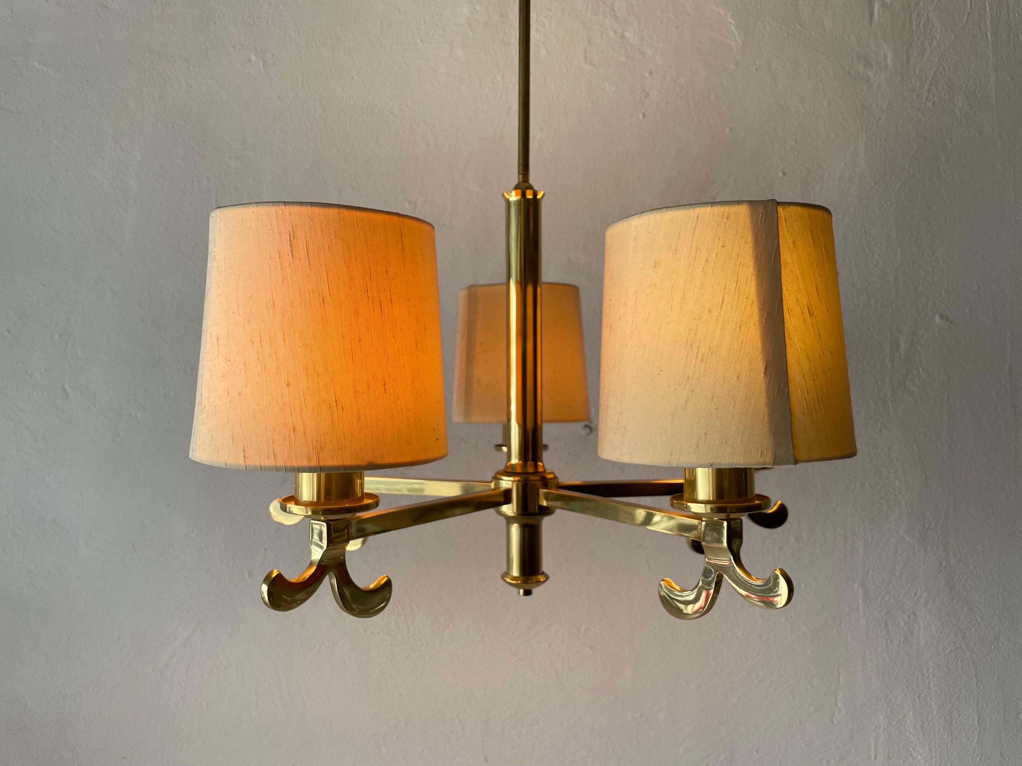  Brass & Fabric Shade 5-Arm Chandelier by Hans Möller, 1960s, Germany For Sale 8