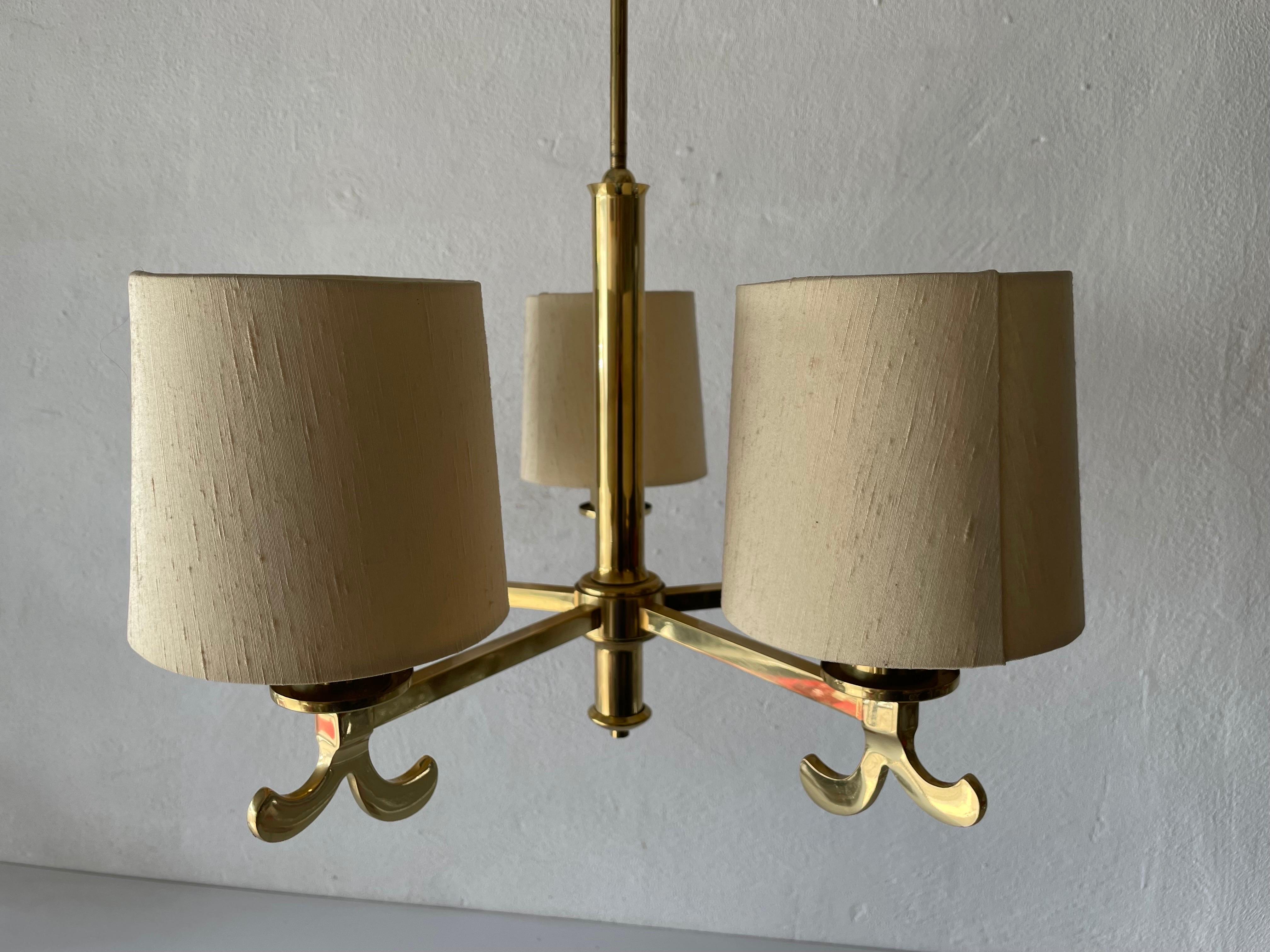  Brass & Fabric Shade 5-Arm Chandelier by Hans Möller, 1960s, Germany For Sale 2