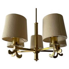Brass & Fabric Shade 5-Arm Chandelier by Hans Möller, 1960s, Germany
