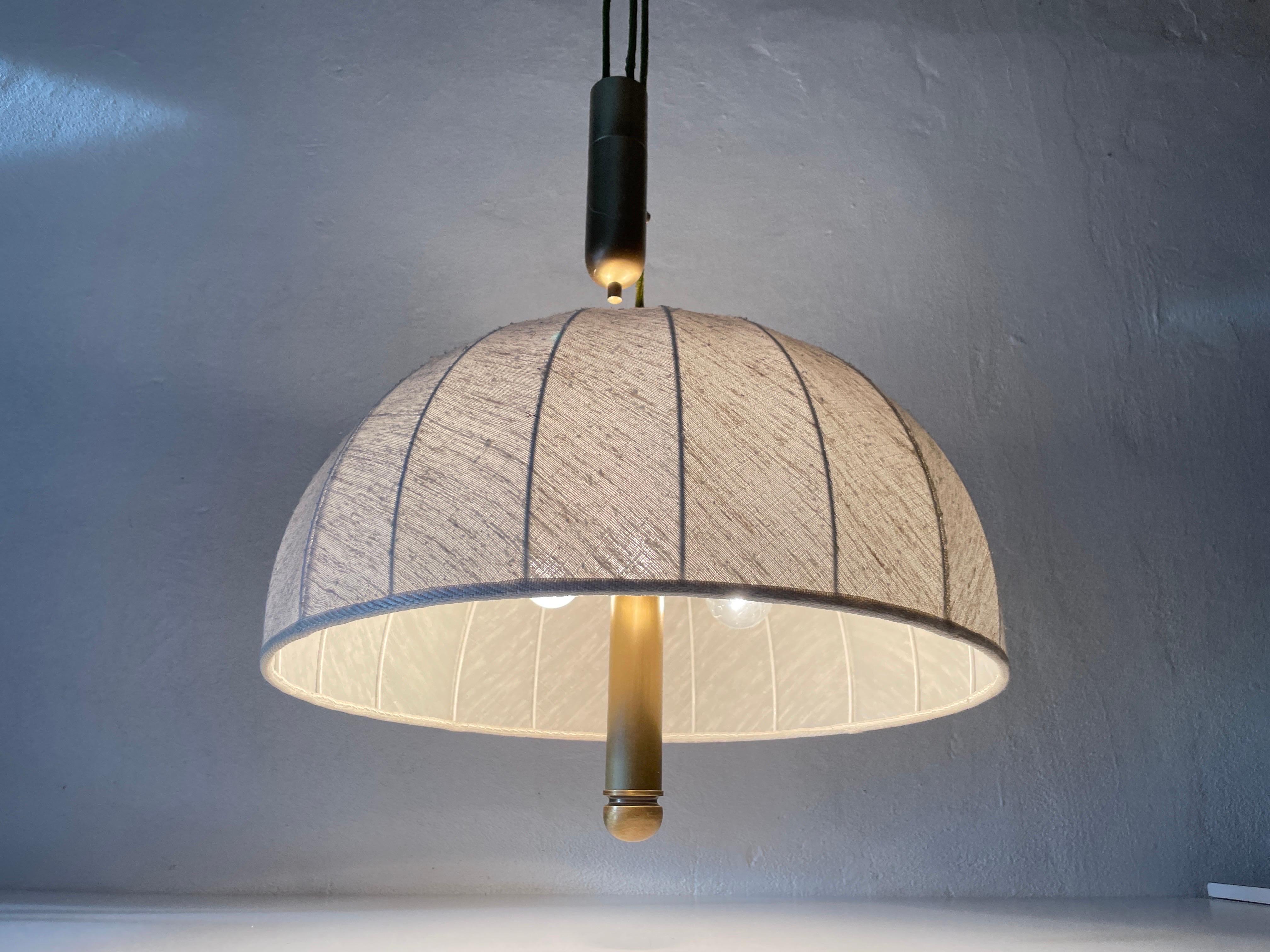 Brass & Fabric Shade Counterweight Pendant Lamp by Wkr, 1970s, Germany 6