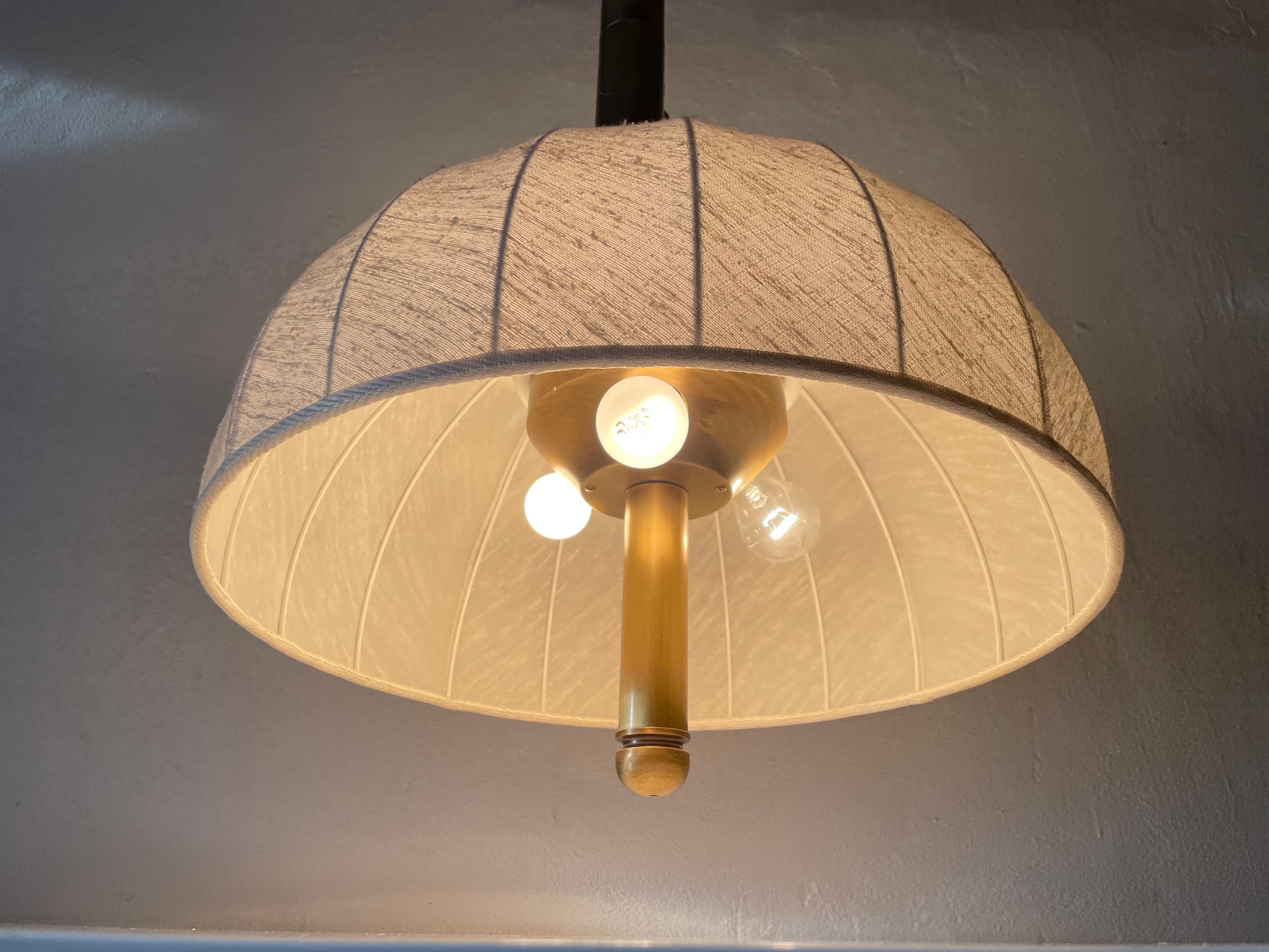 Brass & Fabric Shade Counterweight Pendant Lamp by Wkr, 1970s, Germany 7