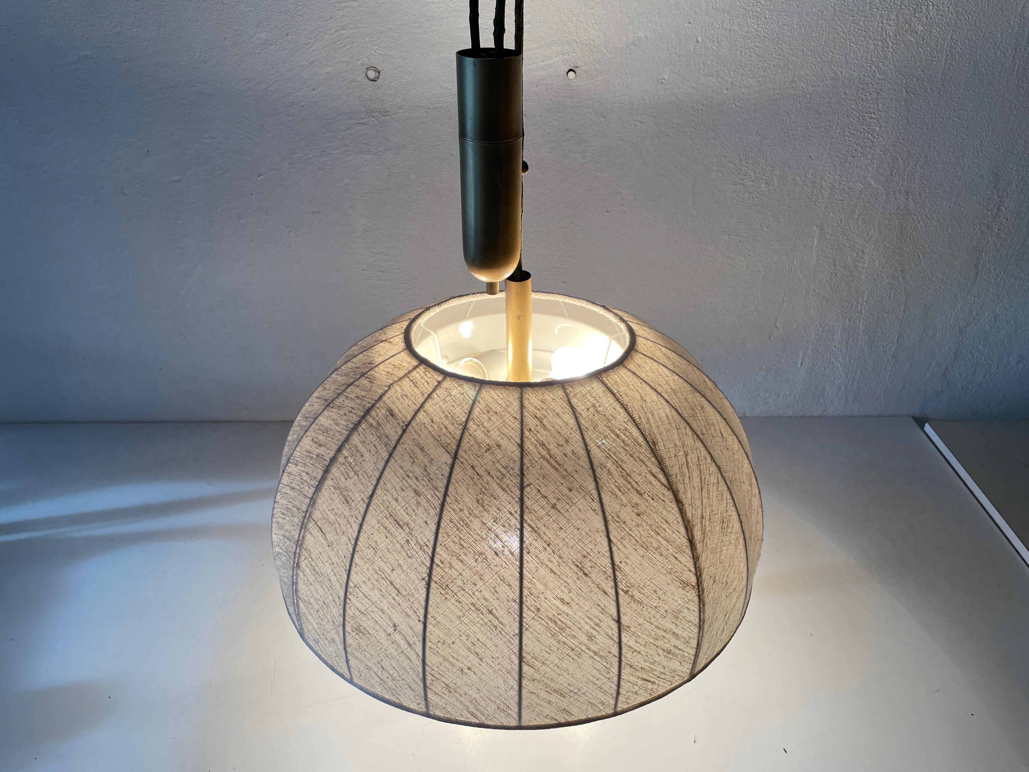 Brass & Fabric Shade Counterweight Pendant Lamp by Wkr, 1970s, Germany 8