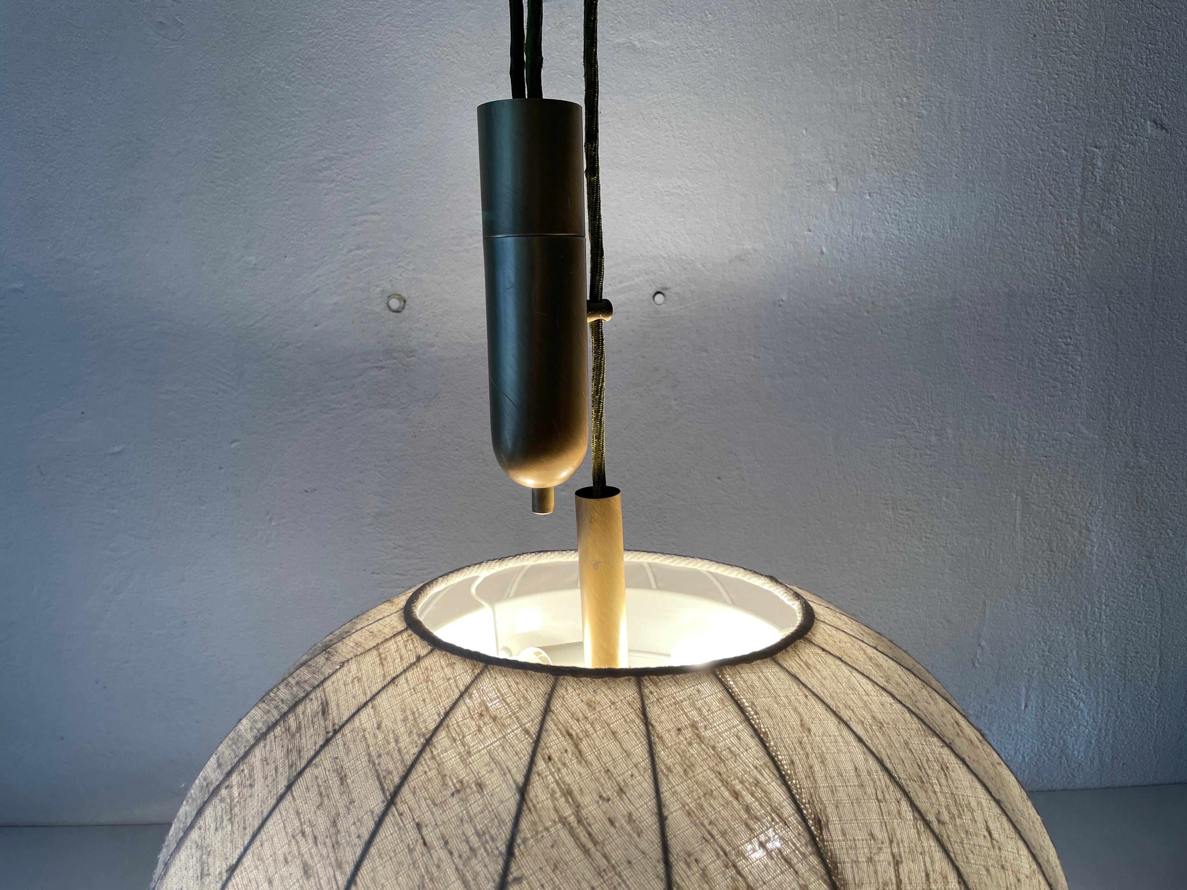 Brass & Fabric Shade Counterweight Pendant Lamp by Wkr, 1970s, Germany 9