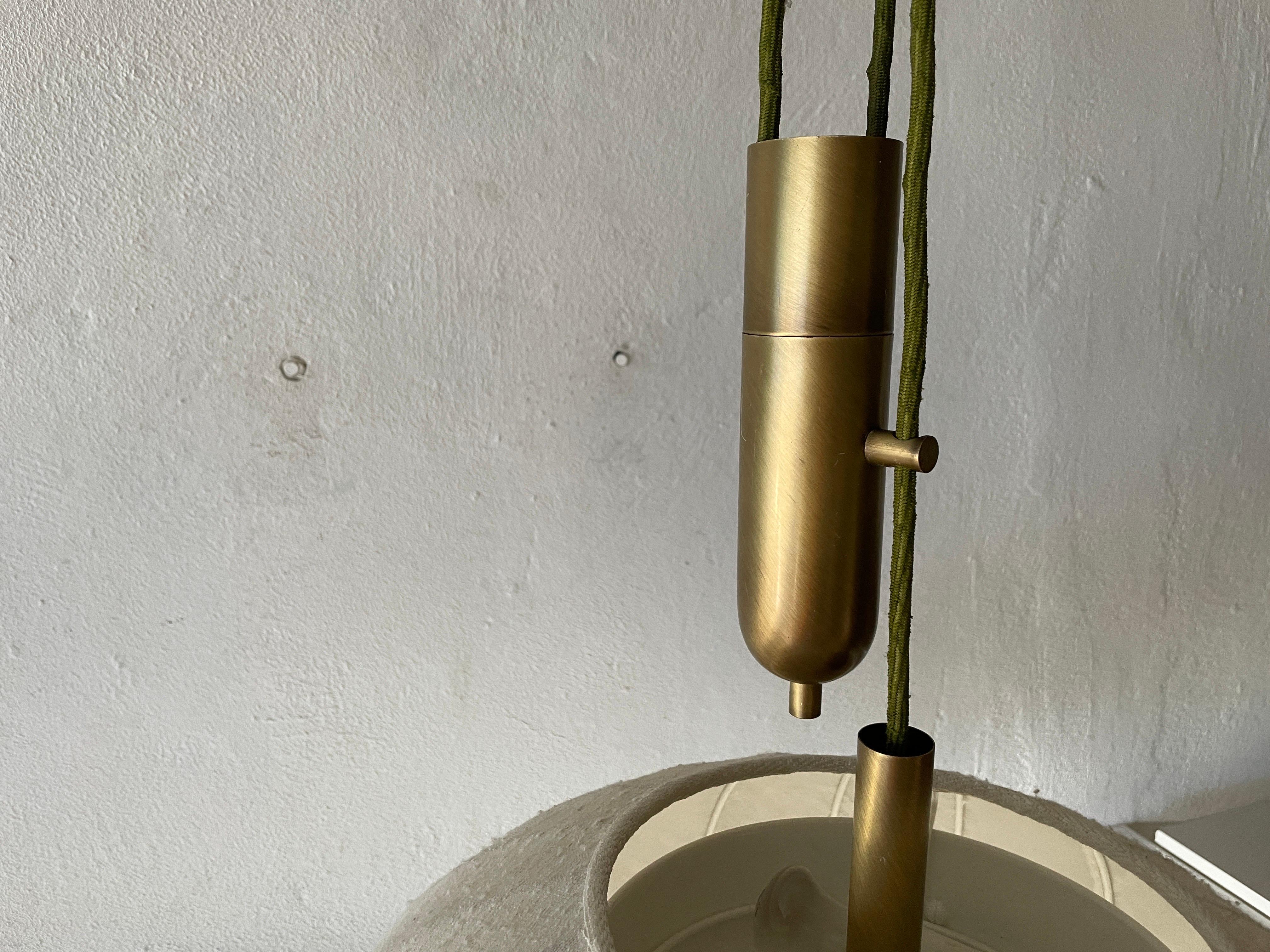 Brass & Fabric Shade Counterweight Pendant Lamp by Wkr, 1970s, Germany 12