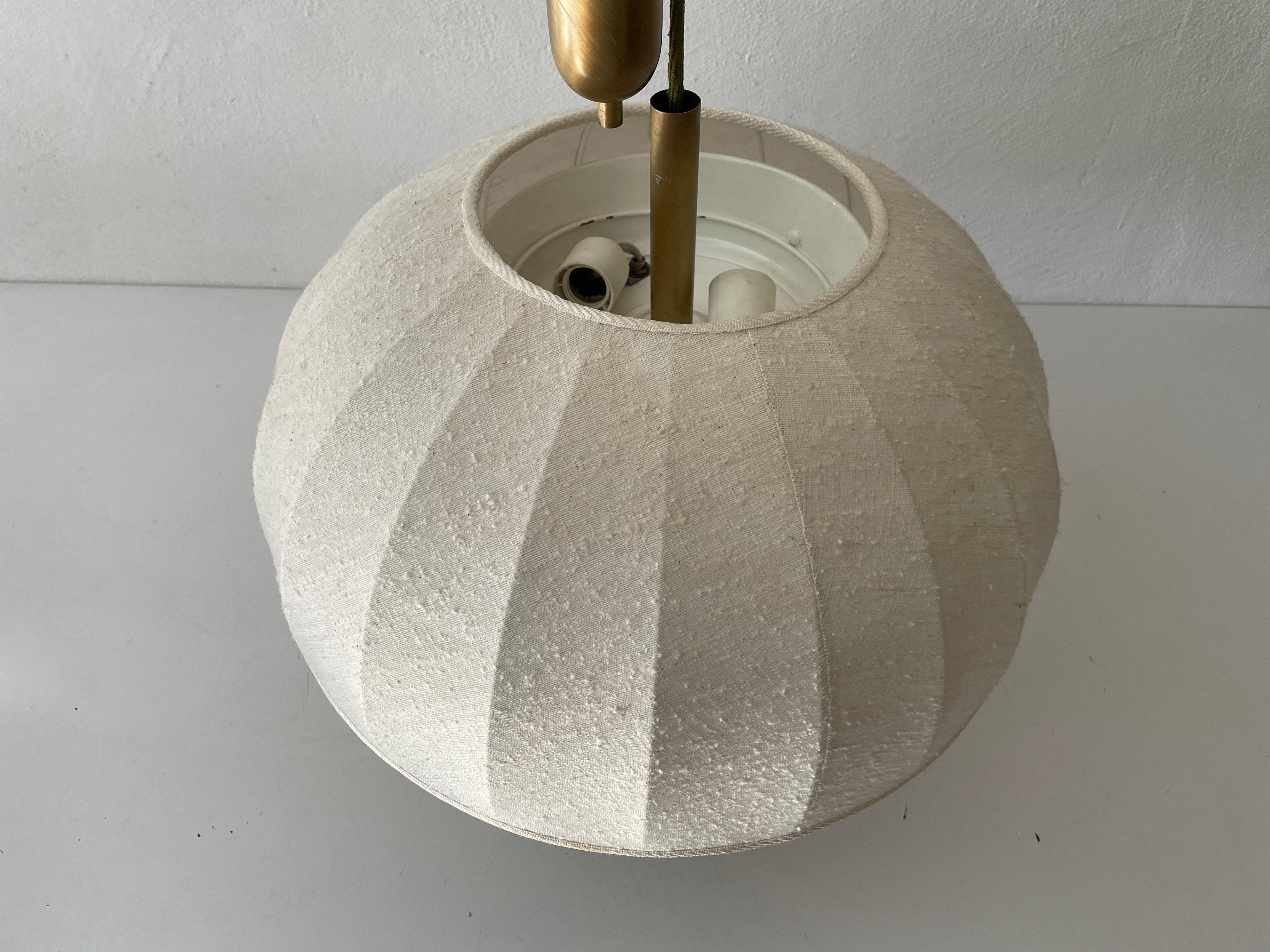 Adjustable large lampshade.
Brass body & fabric shade
Manufactured in Germany
This lamp works with 5 x E27 light bulbs.
Measurements:
Shade diameter and height: 50 cm and 36 cm
Height between 120 cm and 90 cm