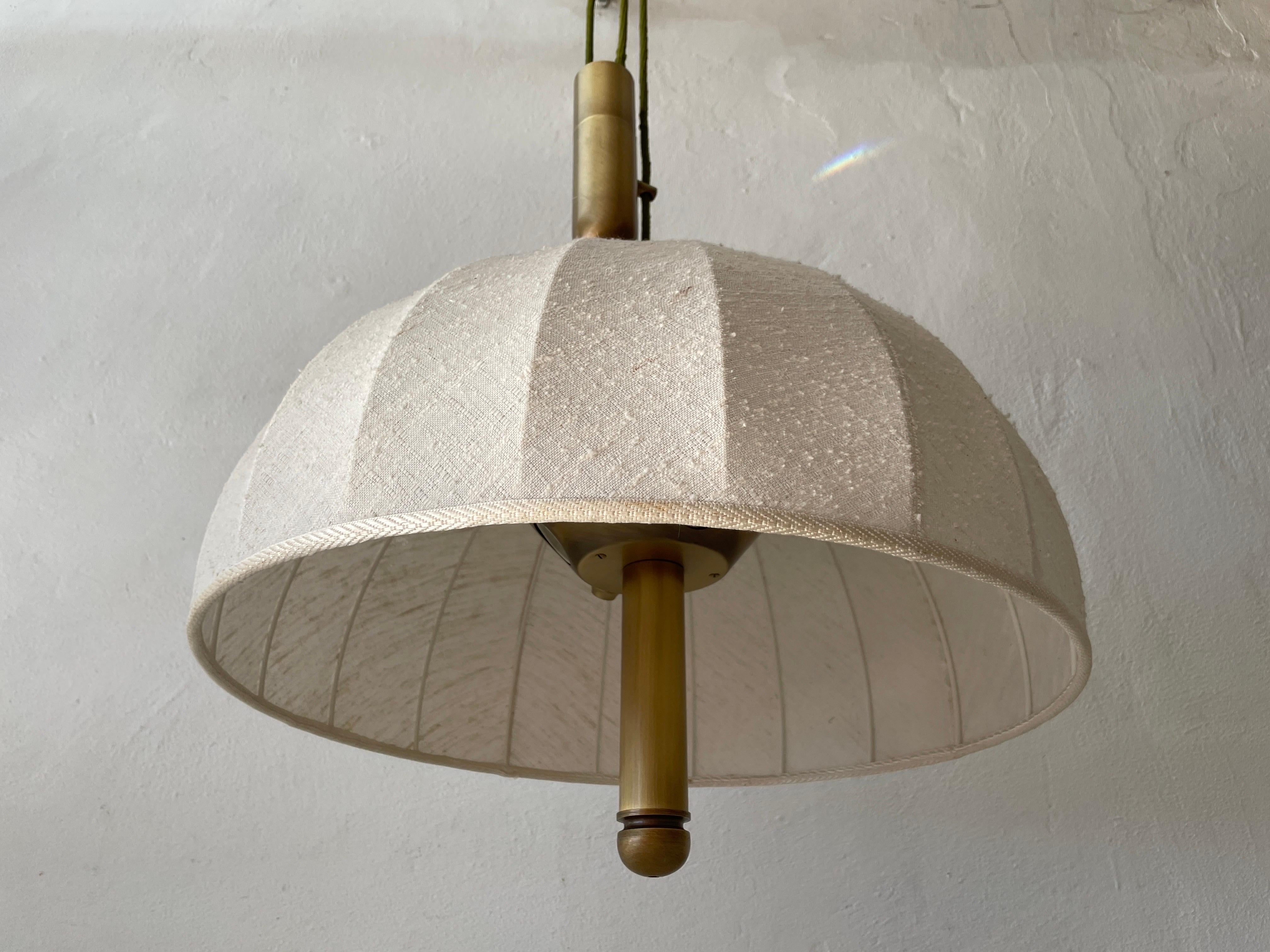Mid-Century Modern Brass & Fabric Shade Counterweight Pendant Lamp by Wkr, 1970s, Germany