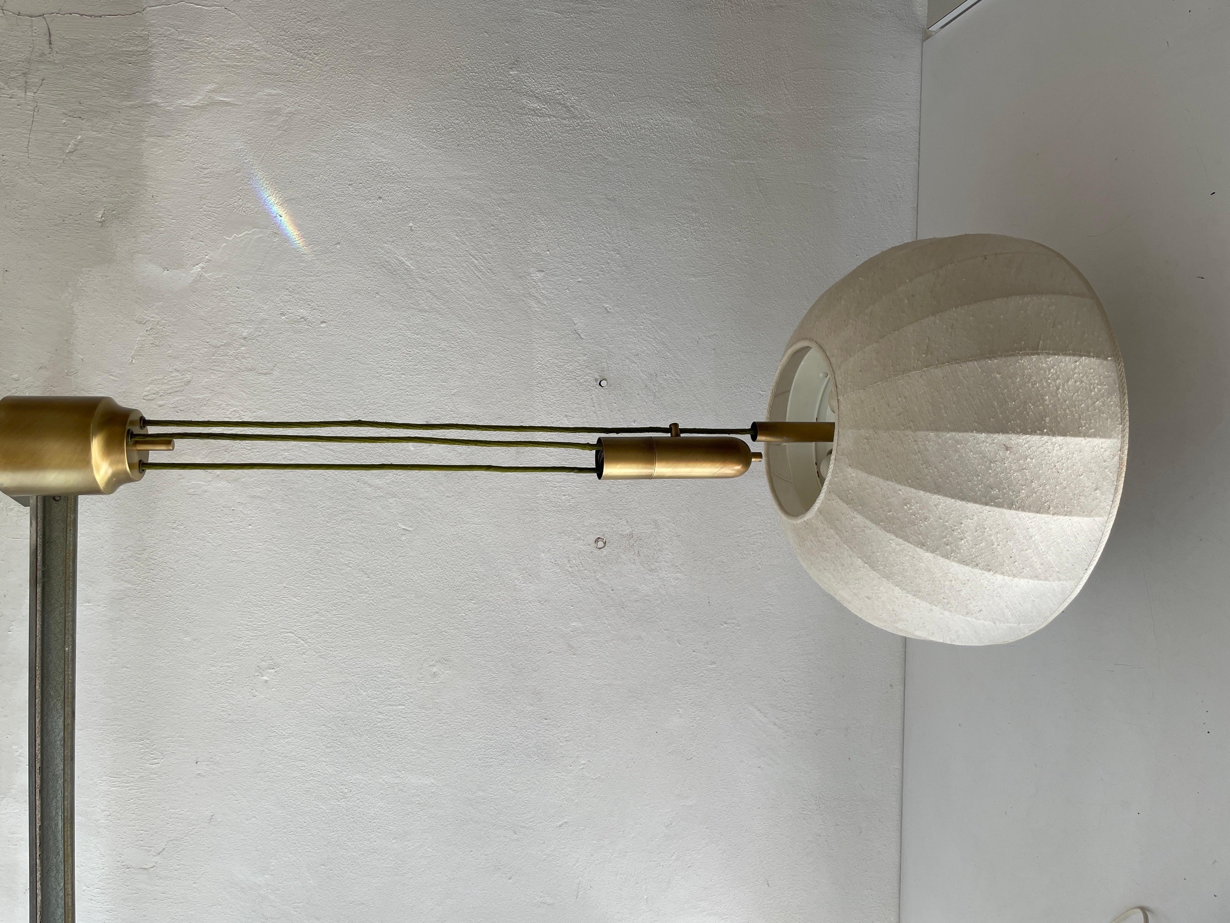 Late 20th Century Brass & Fabric Shade Counterweight Pendant Lamp by Wkr, 1970s, Germany