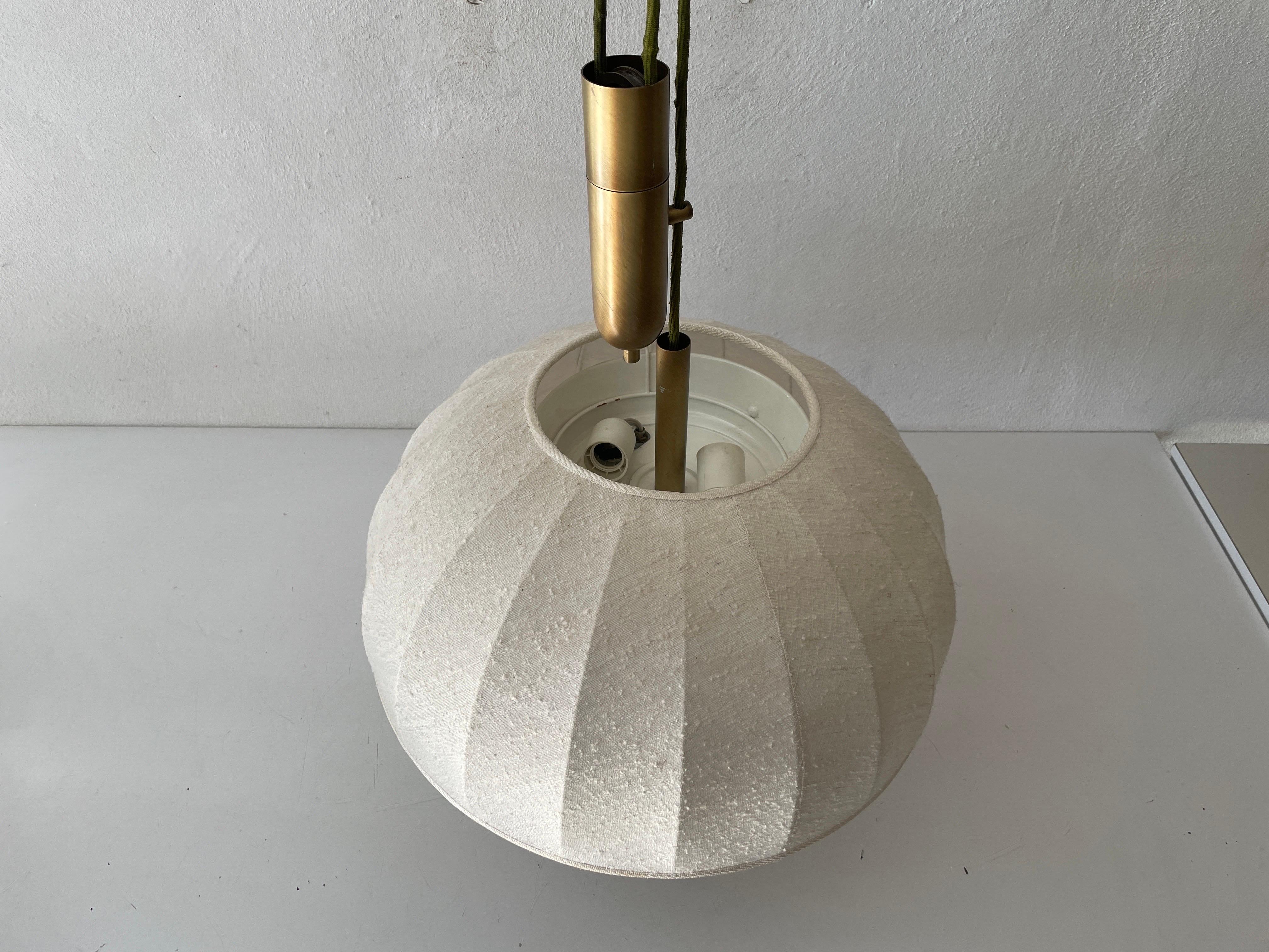 Brass & Fabric Shade Counterweight Pendant Lamp by Wkr, 1970s, Germany 3