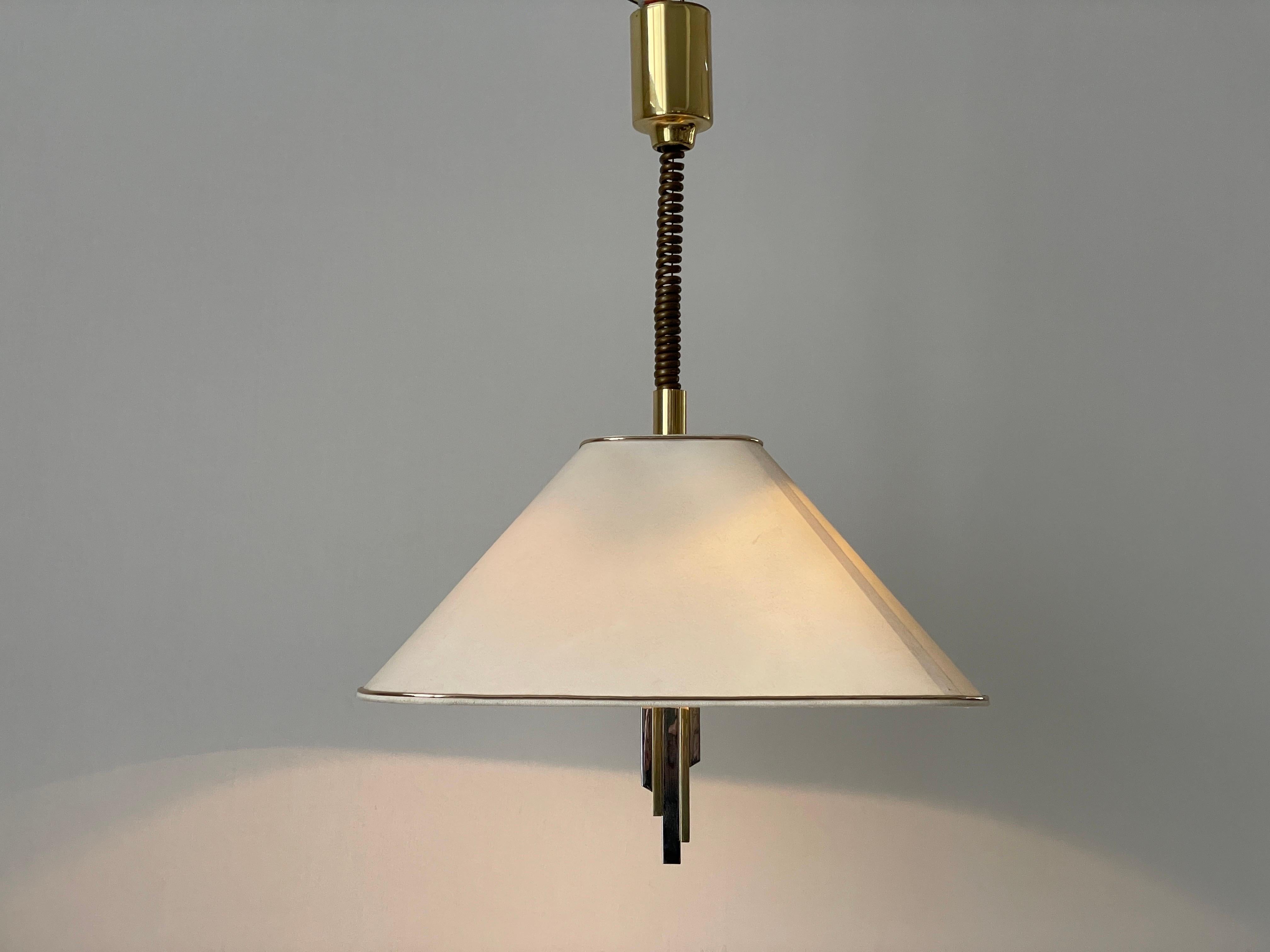 Lampada a sospensione con paralume in ottone e tessuto di Schulz-Adam Leuchten, anni '80, Germania in vendita 7