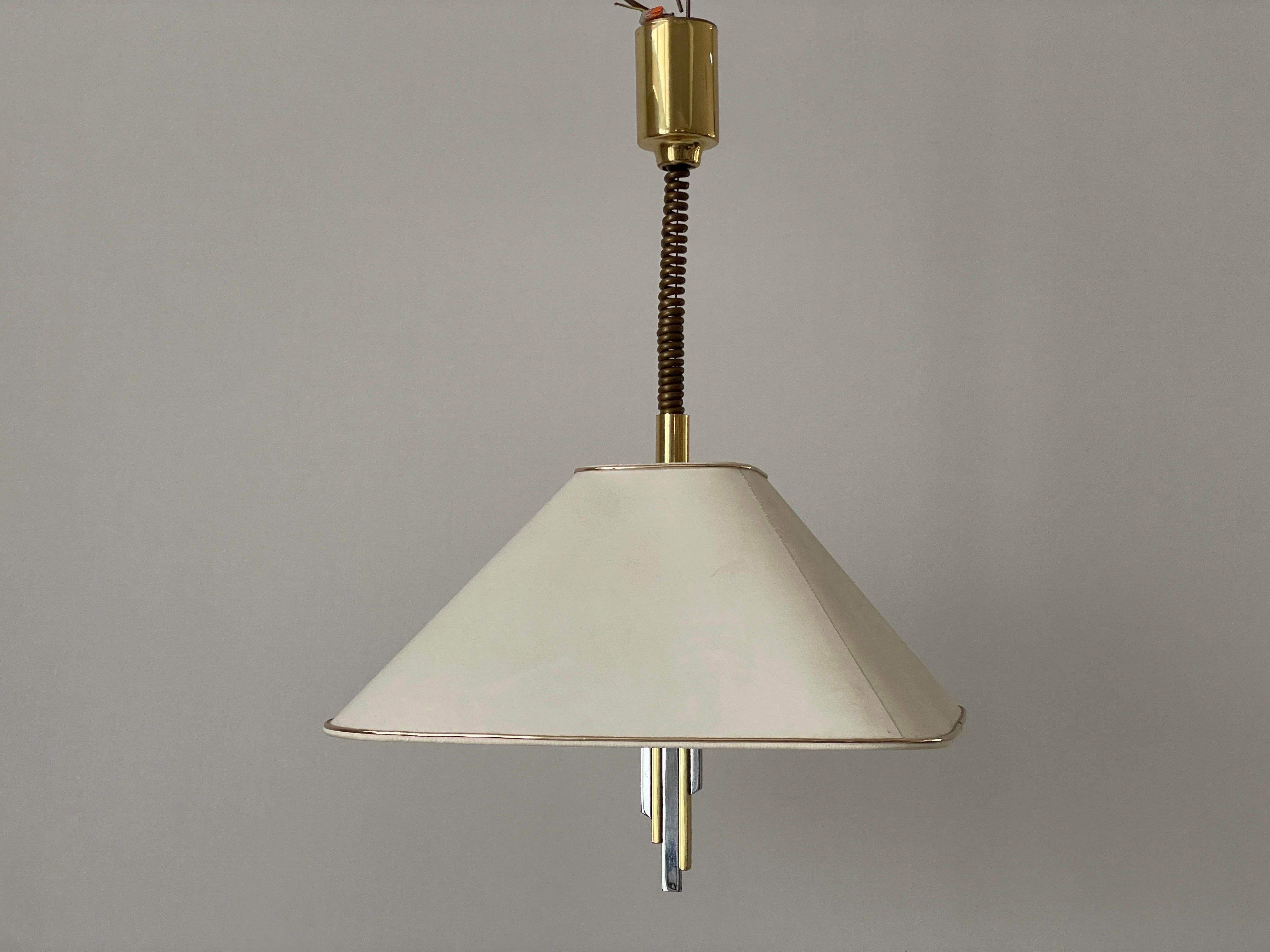 Fine XX secolo Lampada a sospensione con paralume in ottone e tessuto di Schulz-Adam Leuchten, anni '80, Germania in vendita