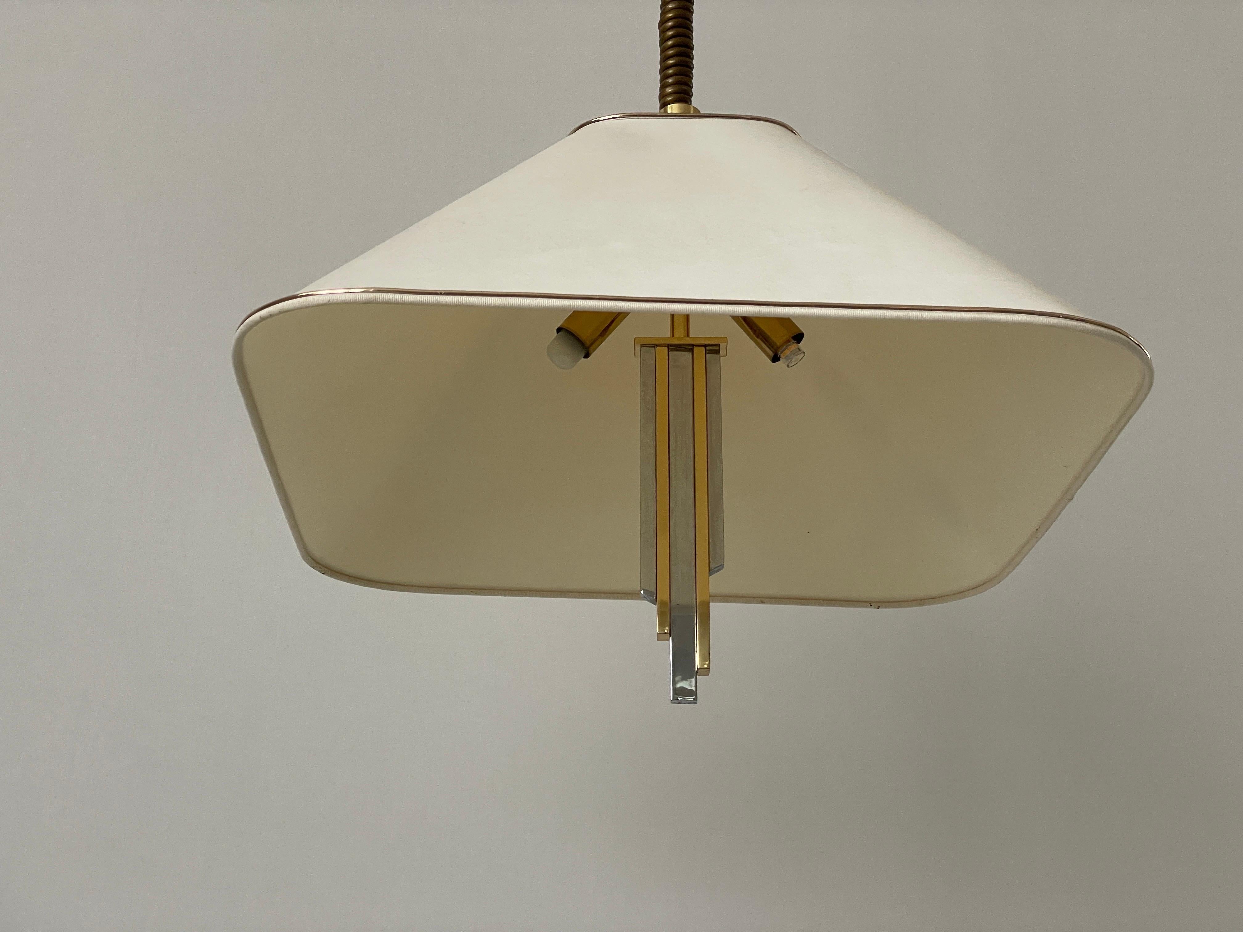 Ottone Lampada a sospensione con paralume in ottone e tessuto di Schulz-Adam Leuchten, anni '80, Germania in vendita
