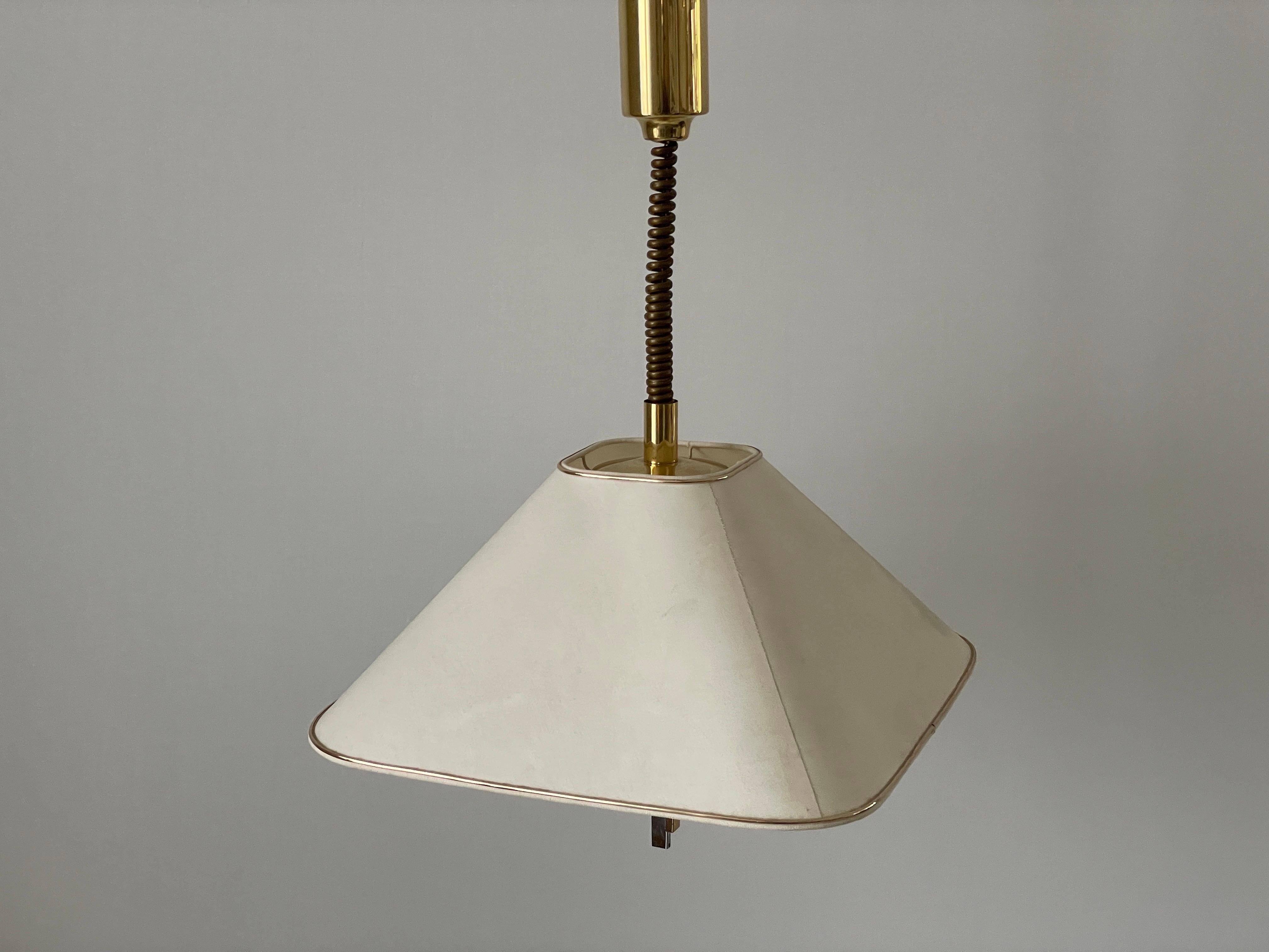 Lampada a sospensione con paralume in ottone e tessuto di Schulz-Adam Leuchten, anni '80, Germania in vendita 1