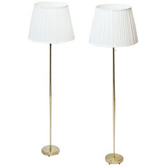 Brass & Fabric Swedish Floor Lamps by Falkenbergs Belysning, Set of 2
