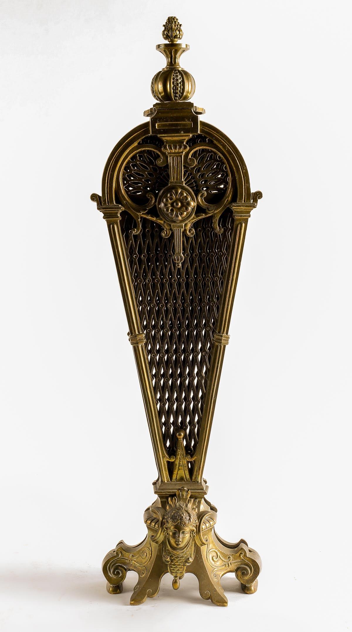 French Brass Fan Fire Screen, 19th Century, Napoleon III Period.