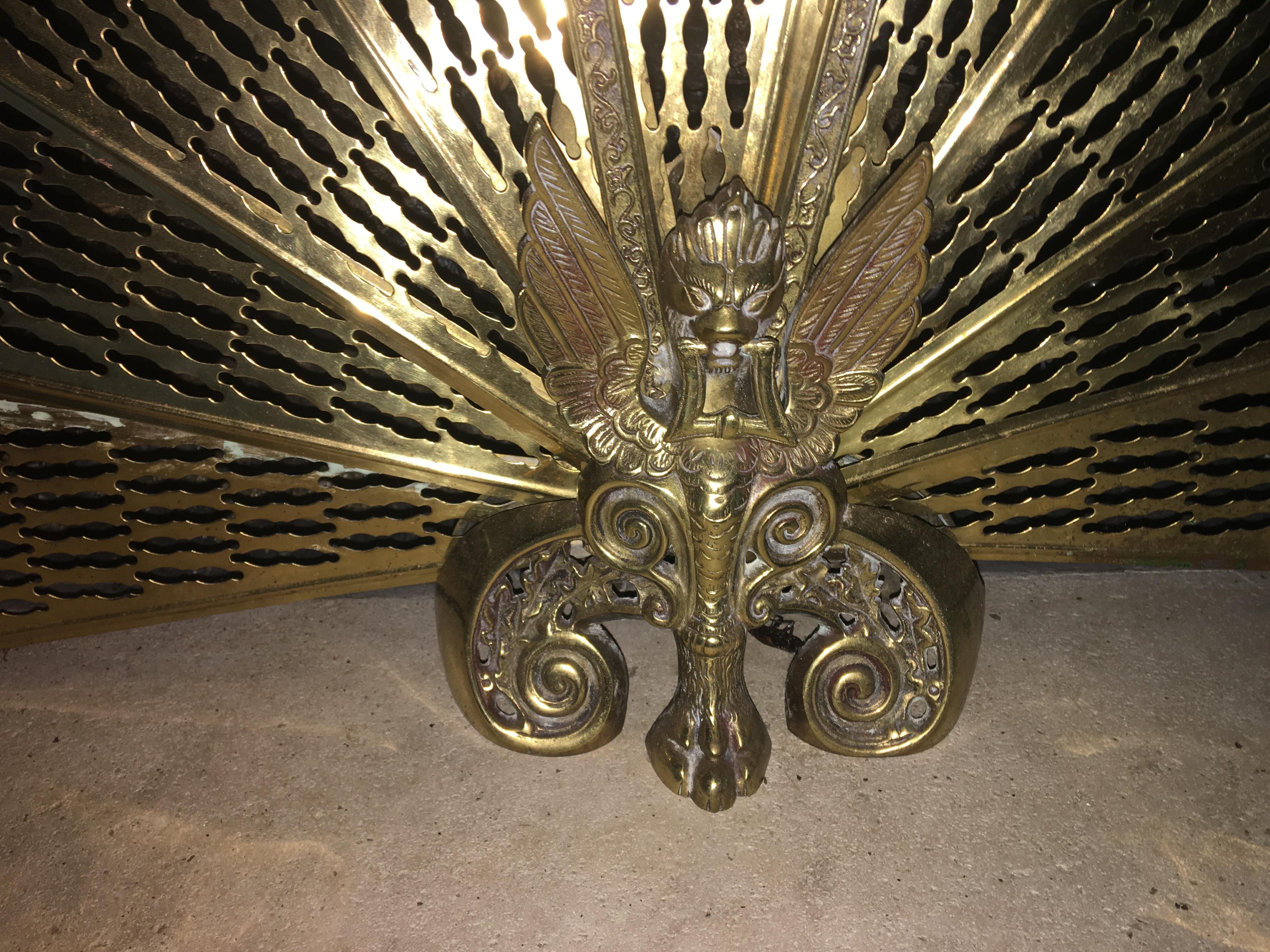 English Brass Fan Screen with a Decorative Finial, 19th Century