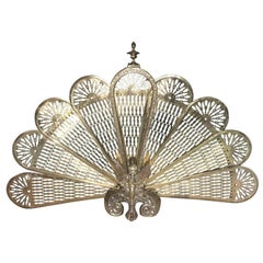 Antique Brass Fan Screen with a Decorative Finial, 19th Century