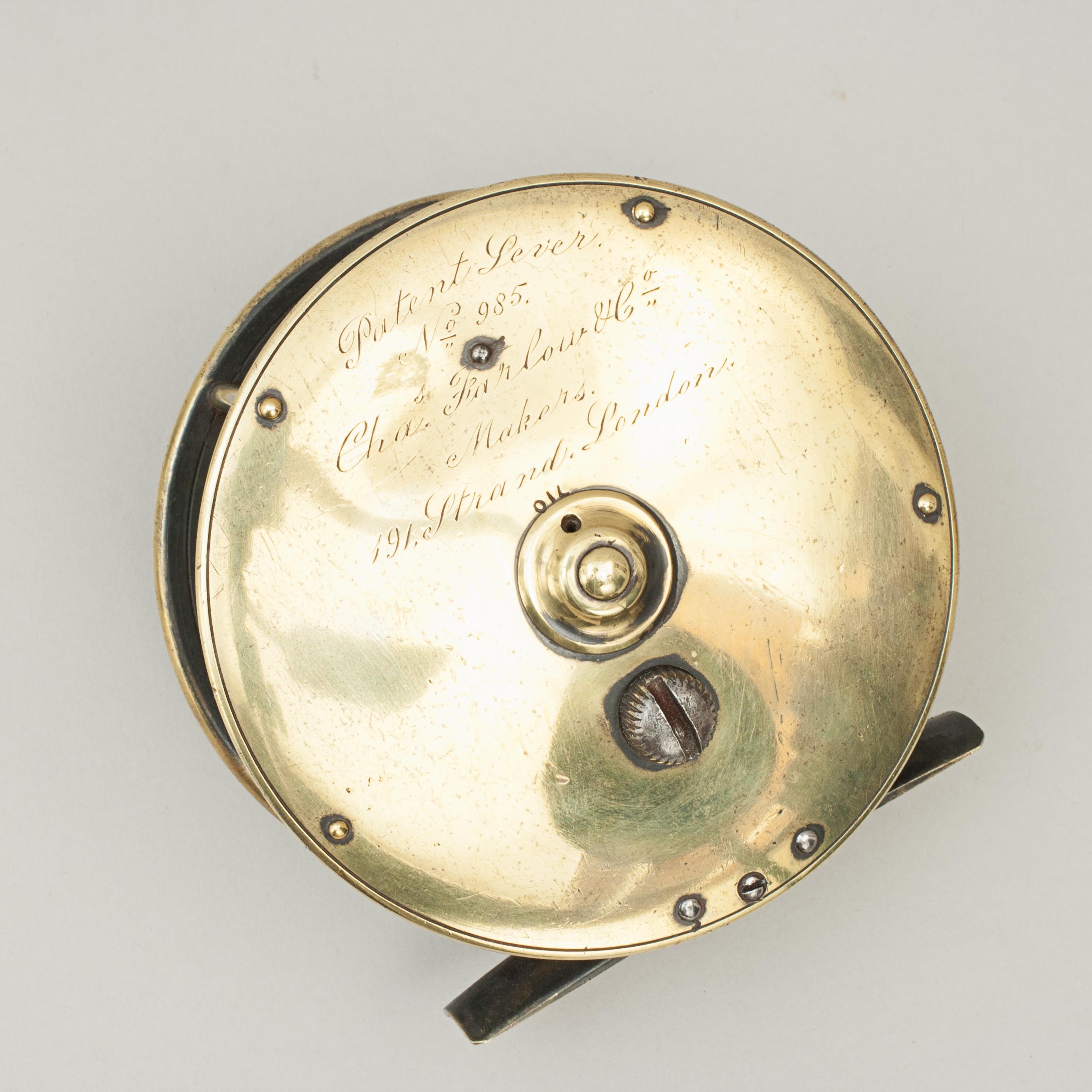 English Brass Farlow Salmon Fly Fishing Reel in Brass with Horn Handle
