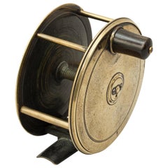 Antique English Mounted Fishing Reel in Brass & Travertine, 1900s for sale  at Pamono