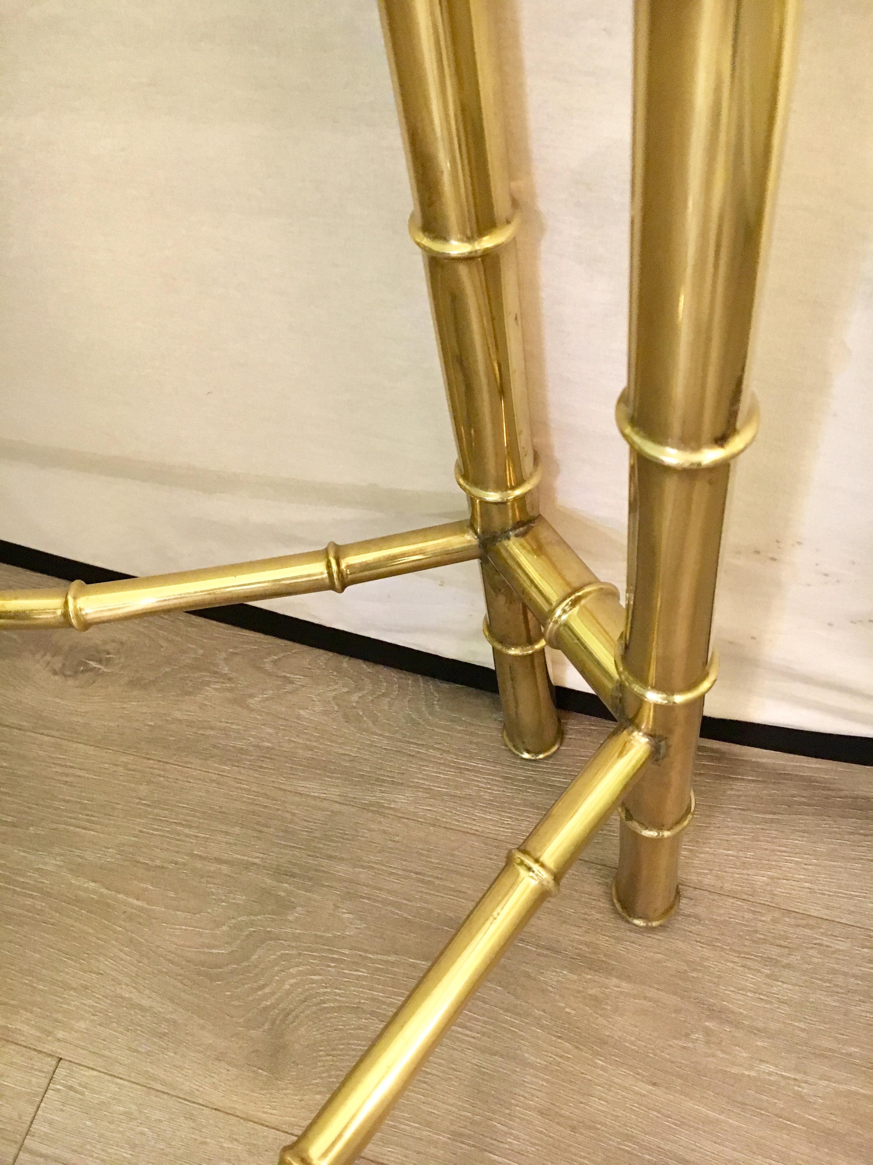 Brass Faux Bamboo and Glass Center Centre Foyer Table Made in Italy In Good Condition In West Hartford, CT