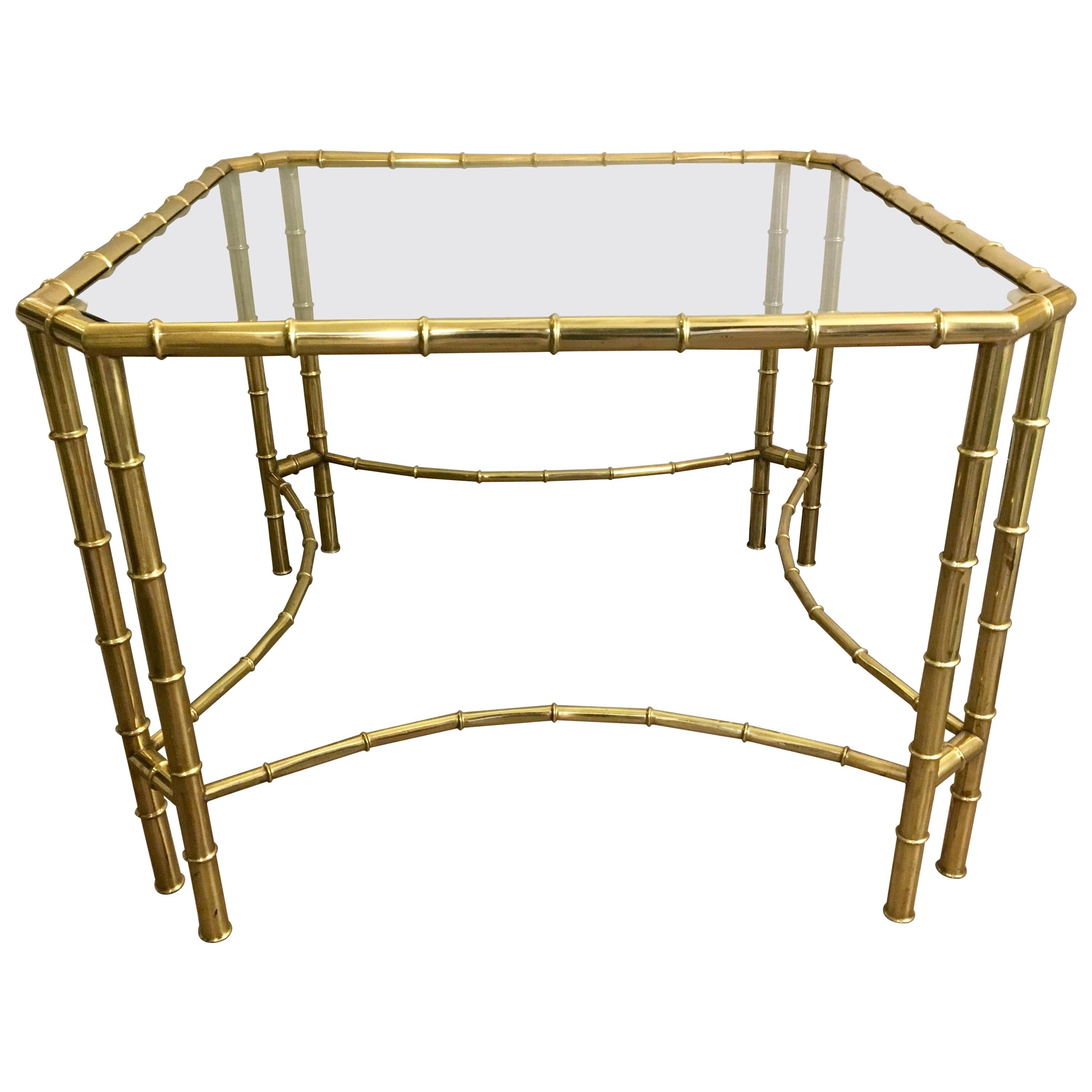 Brass Faux Bamboo and Glass Center Centre Foyer Table Made in Italy
