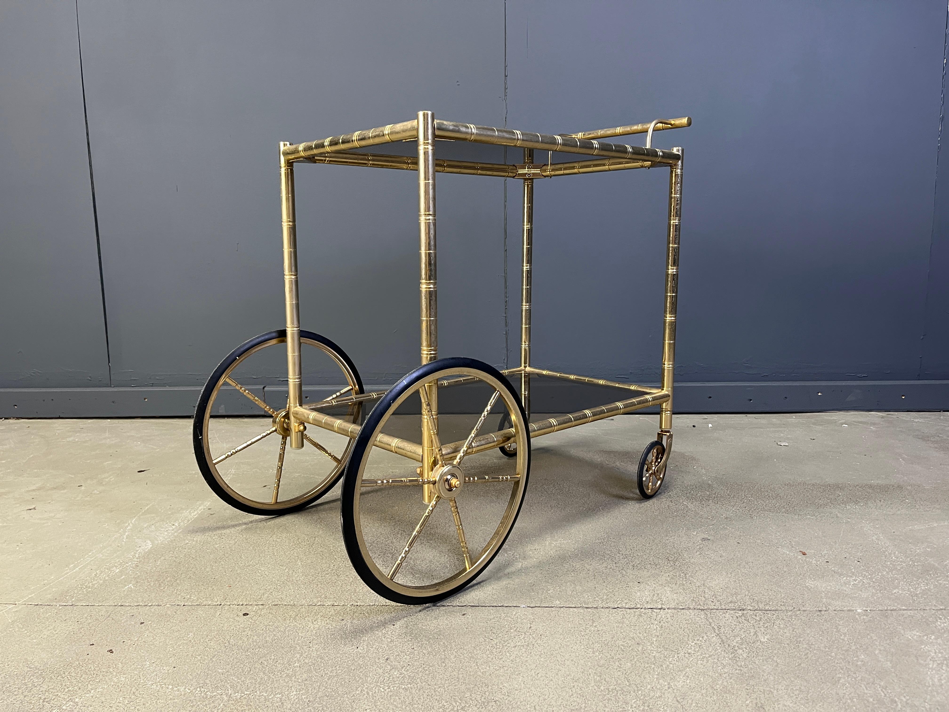 Carrello da bar in ottone e finto bambù, Orsenigo Italia, anni '70 in vendita 3