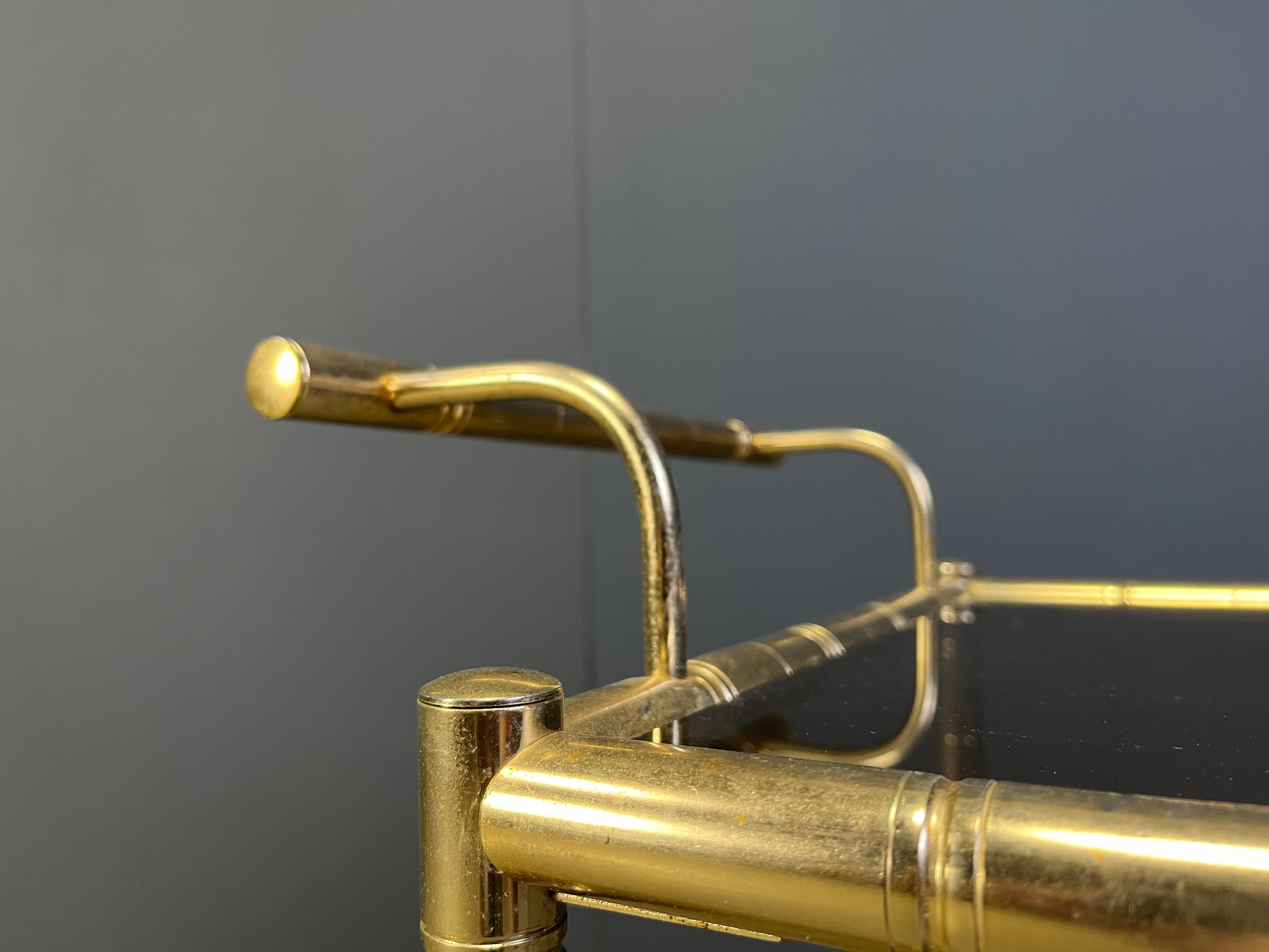 Hollywood Regency Carrello da bar in ottone e finto bambù, Orsenigo Italia, anni '70 in vendita