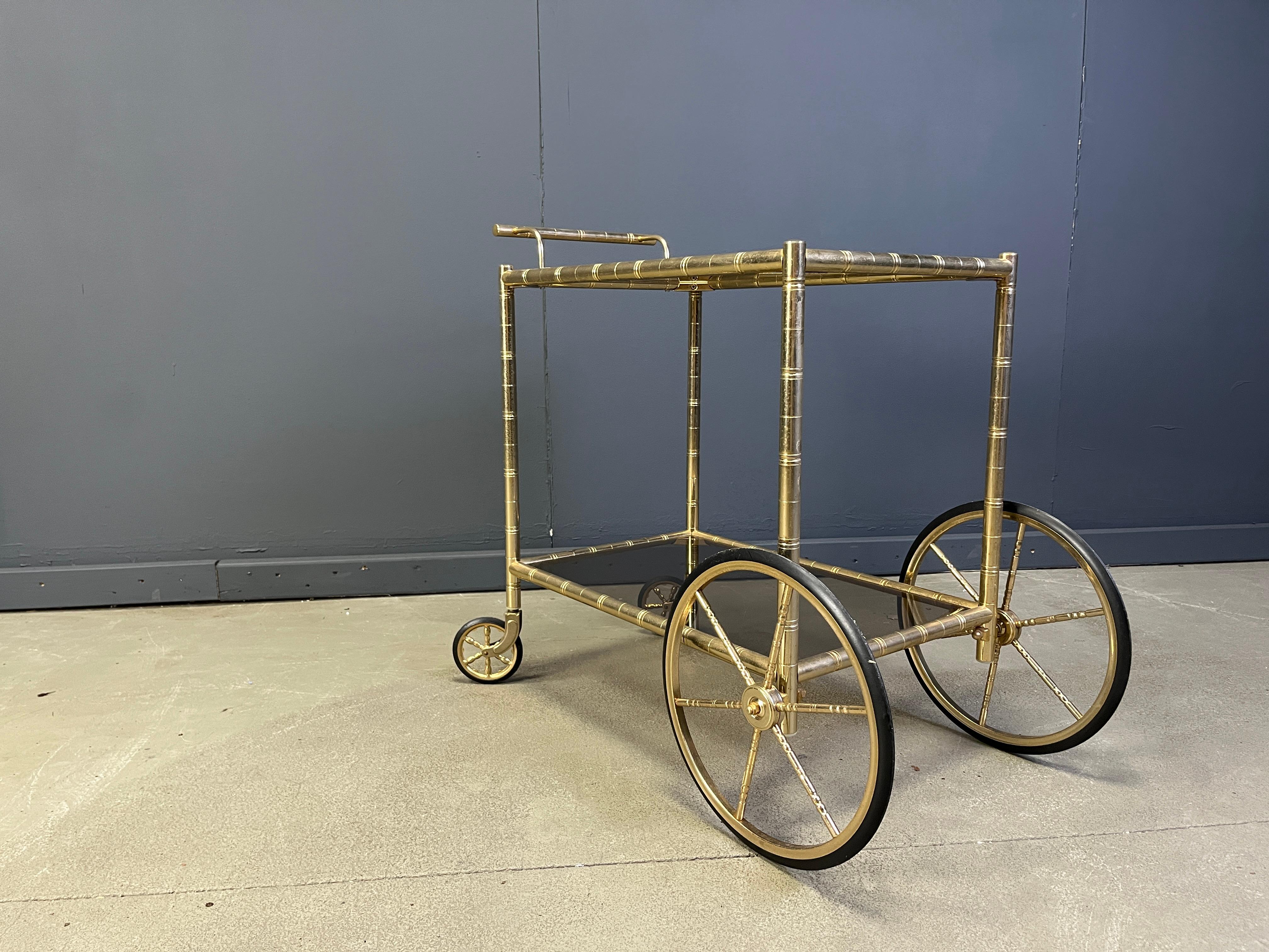 Fine XX secolo Carrello da bar in ottone e finto bambù, Orsenigo Italia, anni '70 in vendita