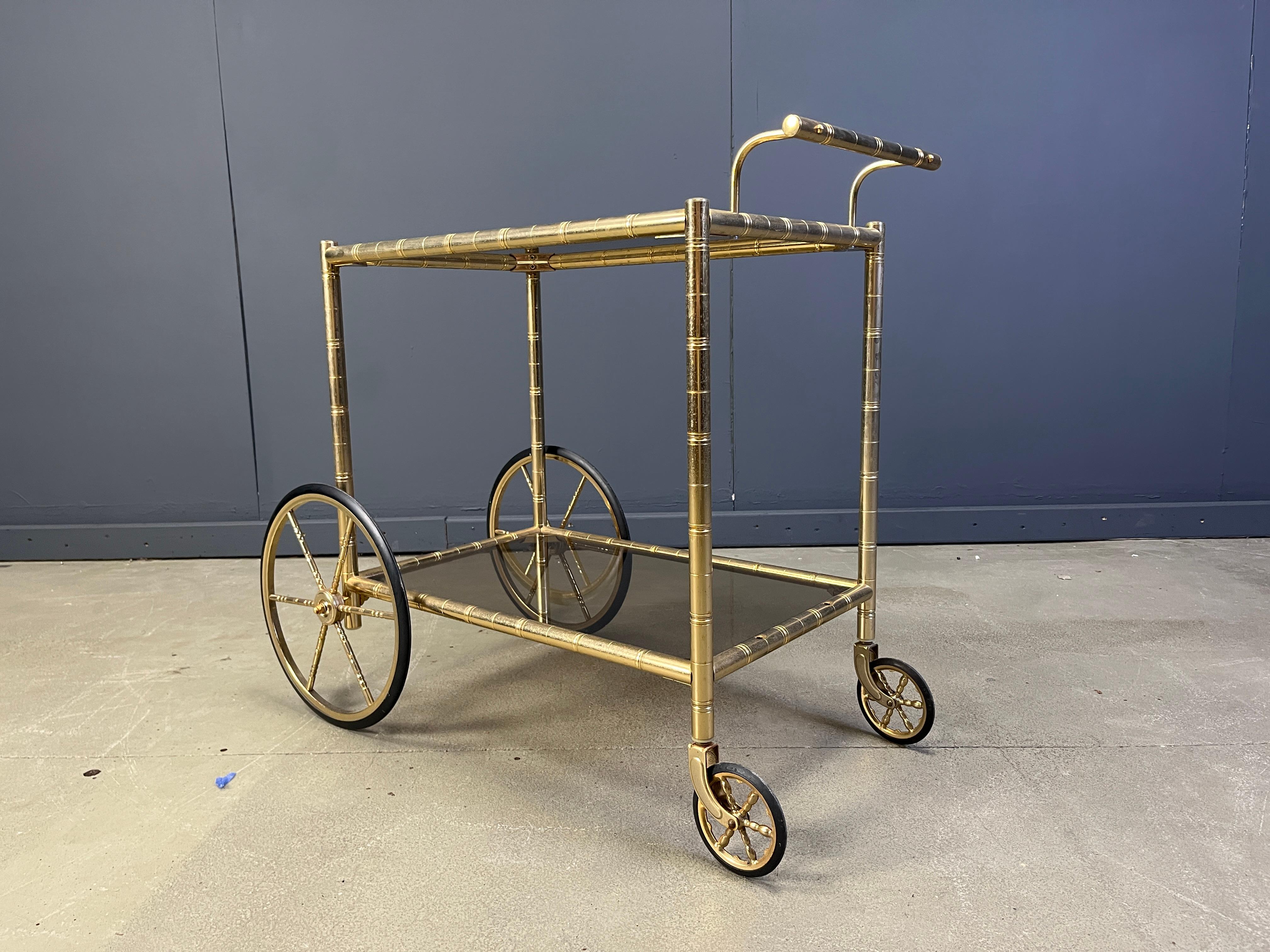 Carrello da bar in ottone e finto bambù, Orsenigo Italia, anni '70 in vendita 1