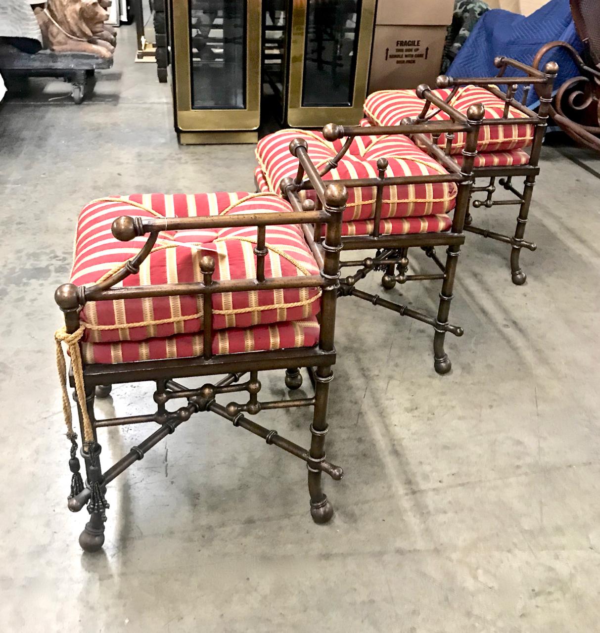 Brass Faux Bamboo Bench In Good Condition In Pasadena, CA