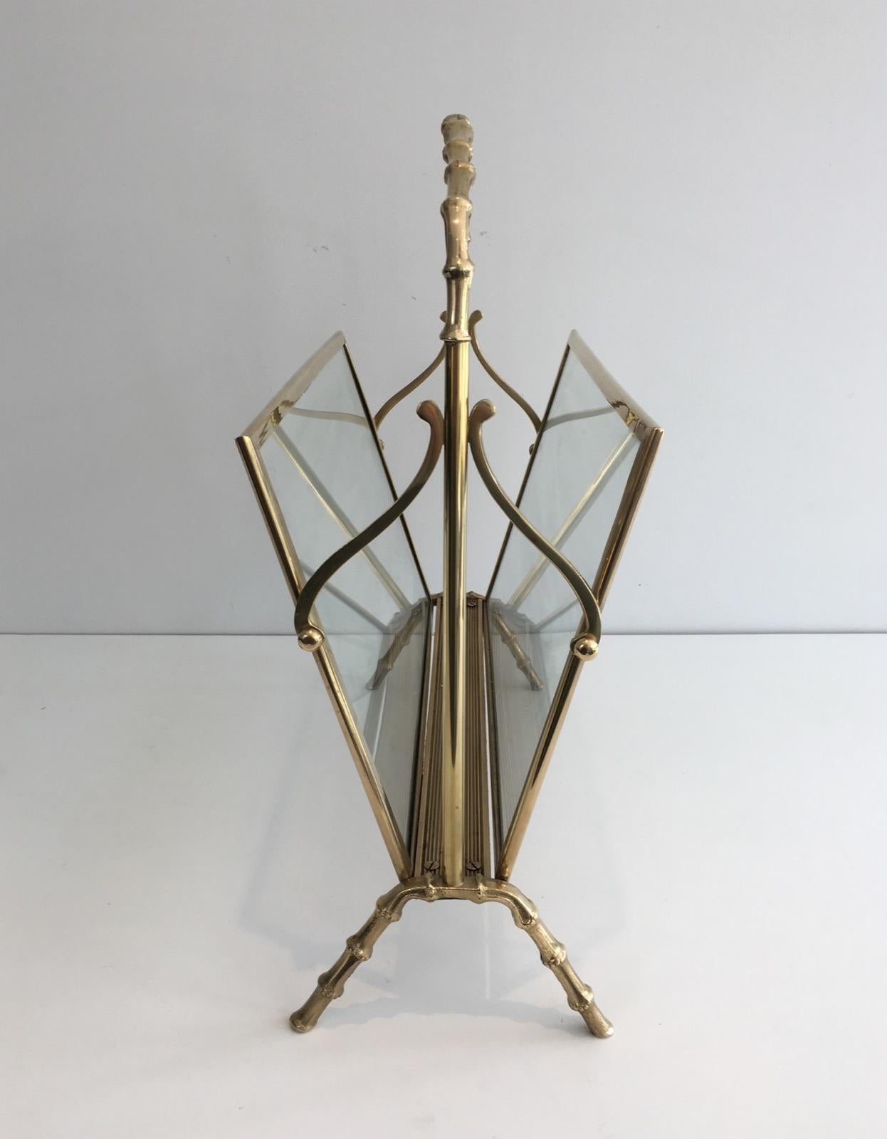 Brass Faux-Bamboo Bronze and Brass Magazine Rack by Maison Baguès 4