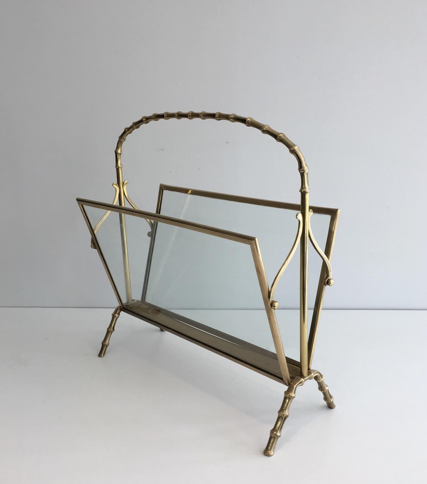 Brass Faux-Bamboo Bronze and Brass Magazine Rack by Maison Baguès 5