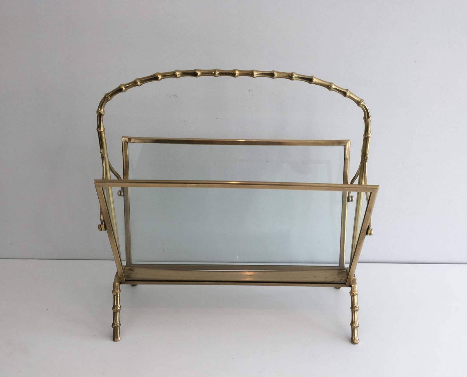Brass Faux-Bamboo Bronze and Brass Magazine Rack by Maison Baguès For Sale 6