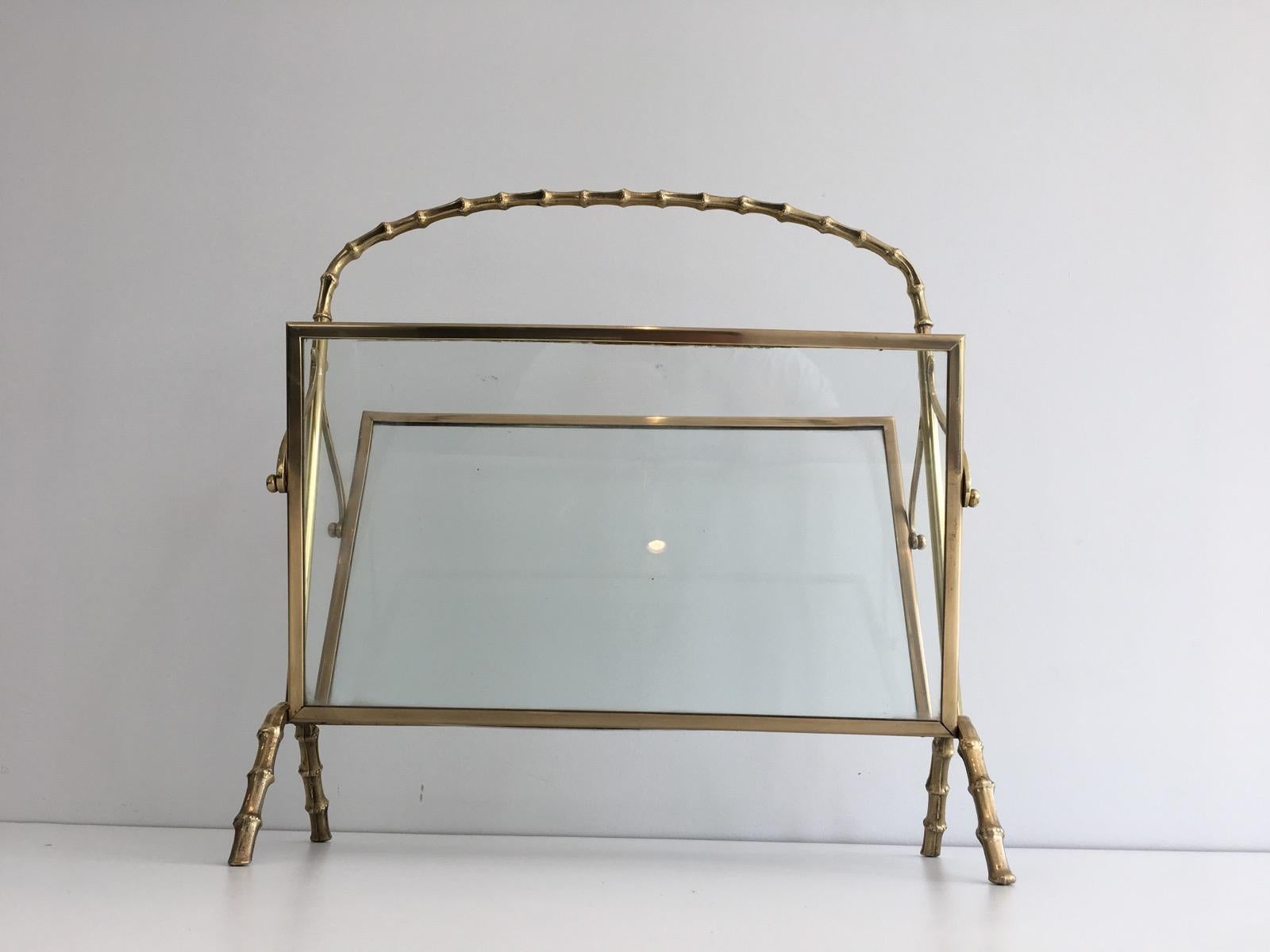 Brass Faux-Bamboo Bronze and Brass Magazine Rack by Maison Baguès 7