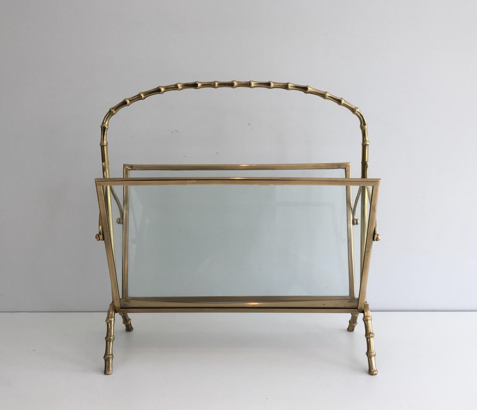 Brass Faux-Bamboo Bronze and Brass Magazine Rack by Maison Baguès 8