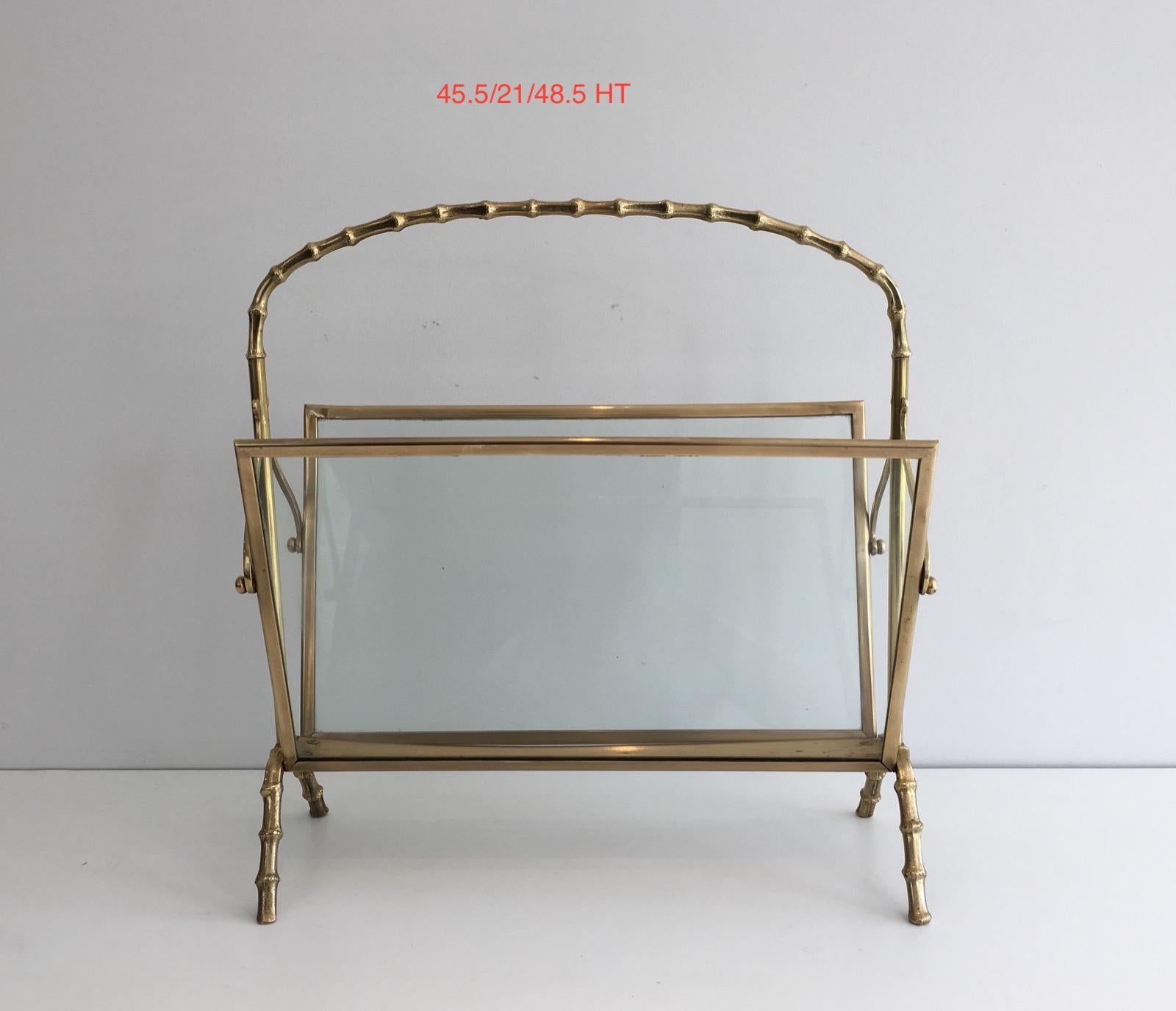 Brass Faux-Bamboo Bronze and Brass Magazine Rack by Maison Baguès 10