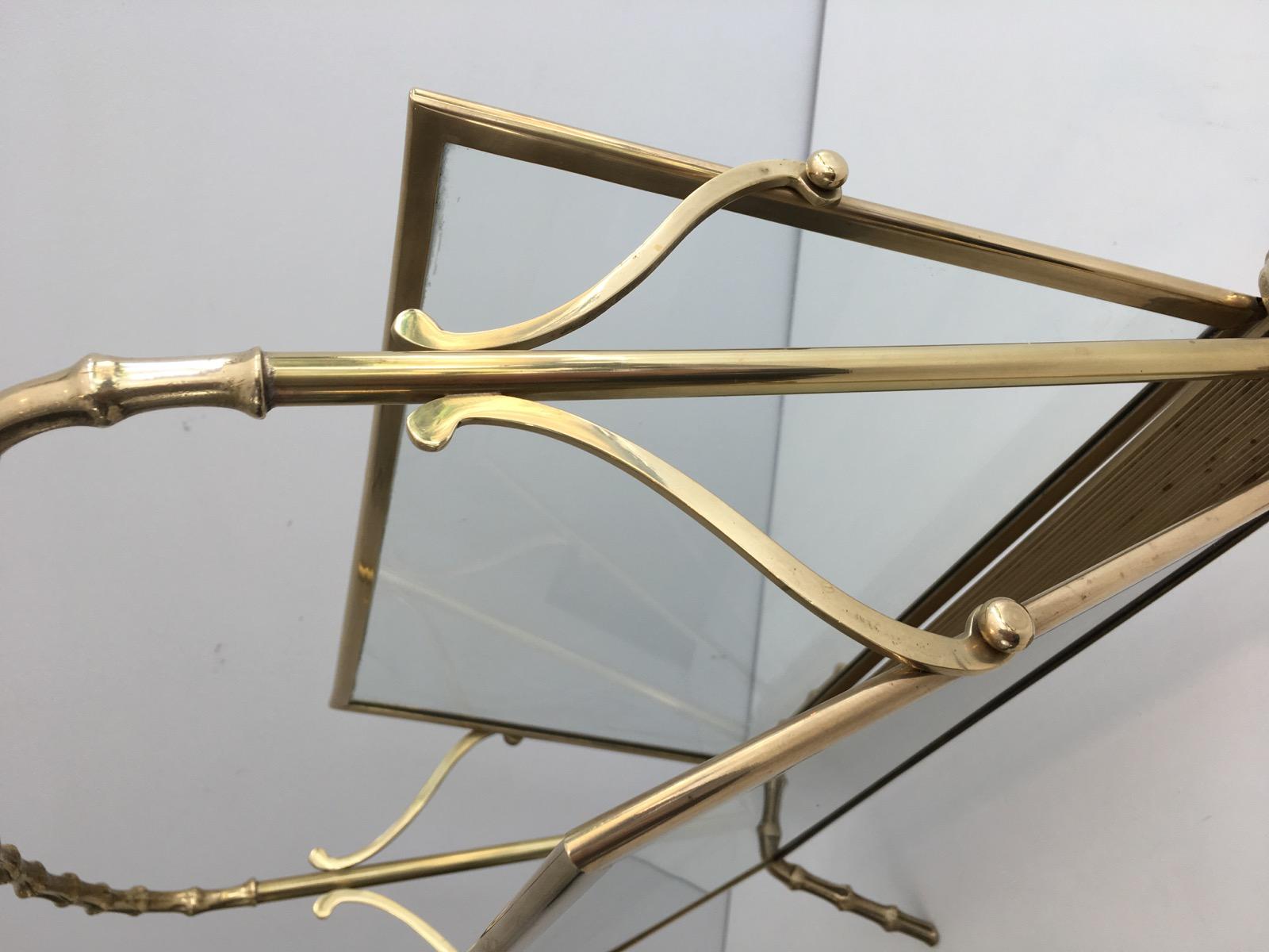 Mid-20th Century Brass Faux-Bamboo Bronze and Brass Magazine Rack by Maison Baguès