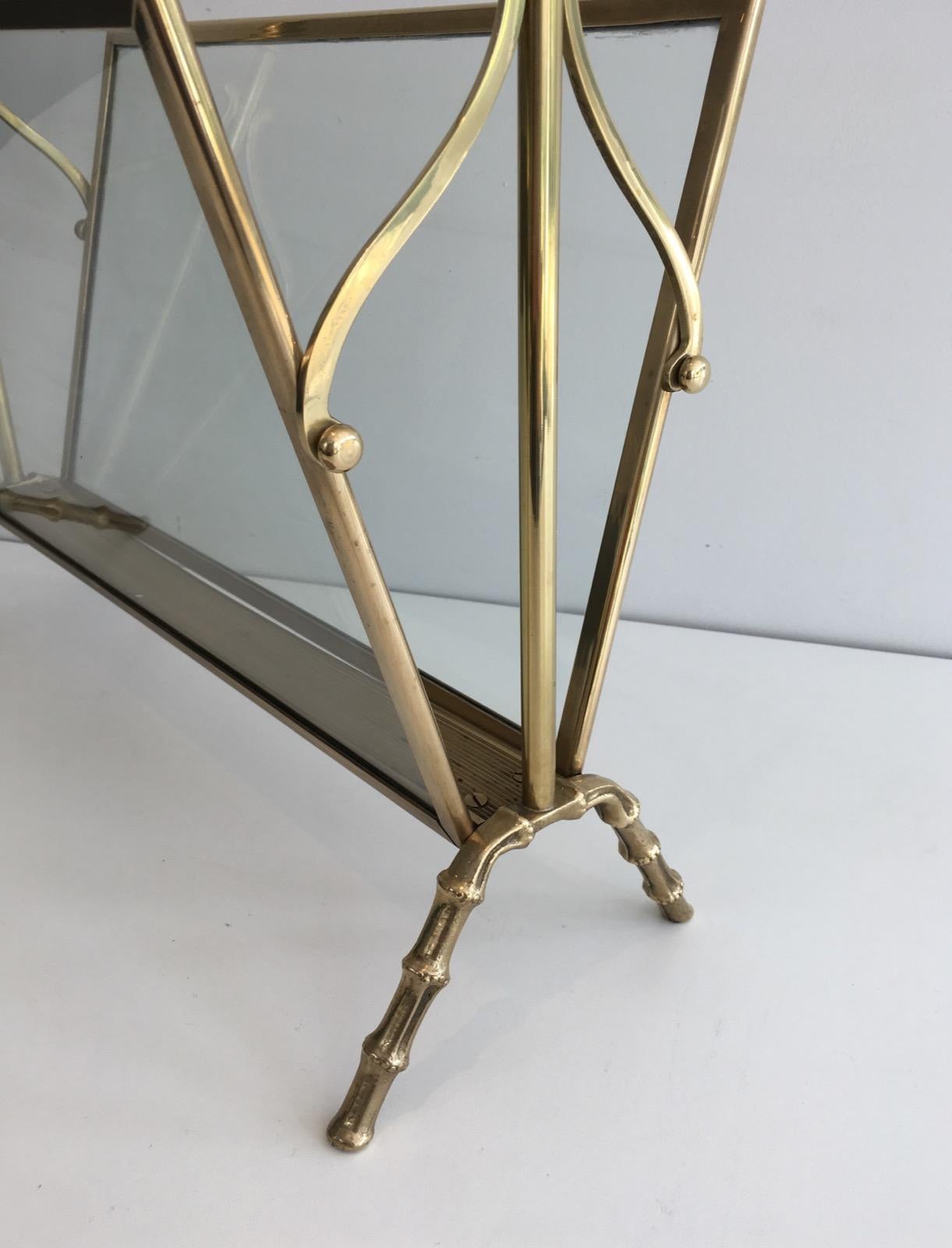 Brass Faux-Bamboo Bronze and Brass Magazine Rack by Maison Baguès 2