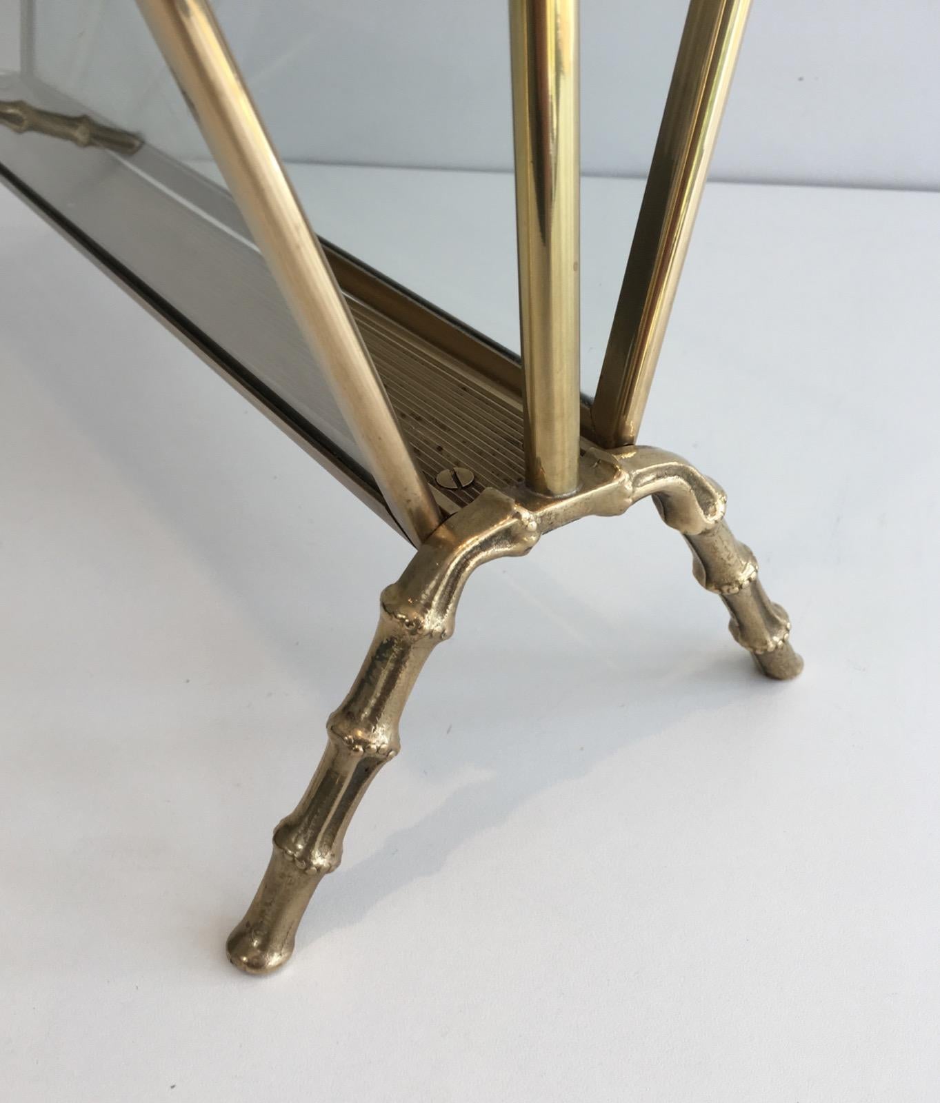 Brass Faux-Bamboo Bronze and Brass Magazine Rack by Maison Baguès 3
