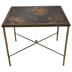Brass Faux Bamboo Chinoiserie Maison Baguès Style Wood Lacquer Accent Side Table